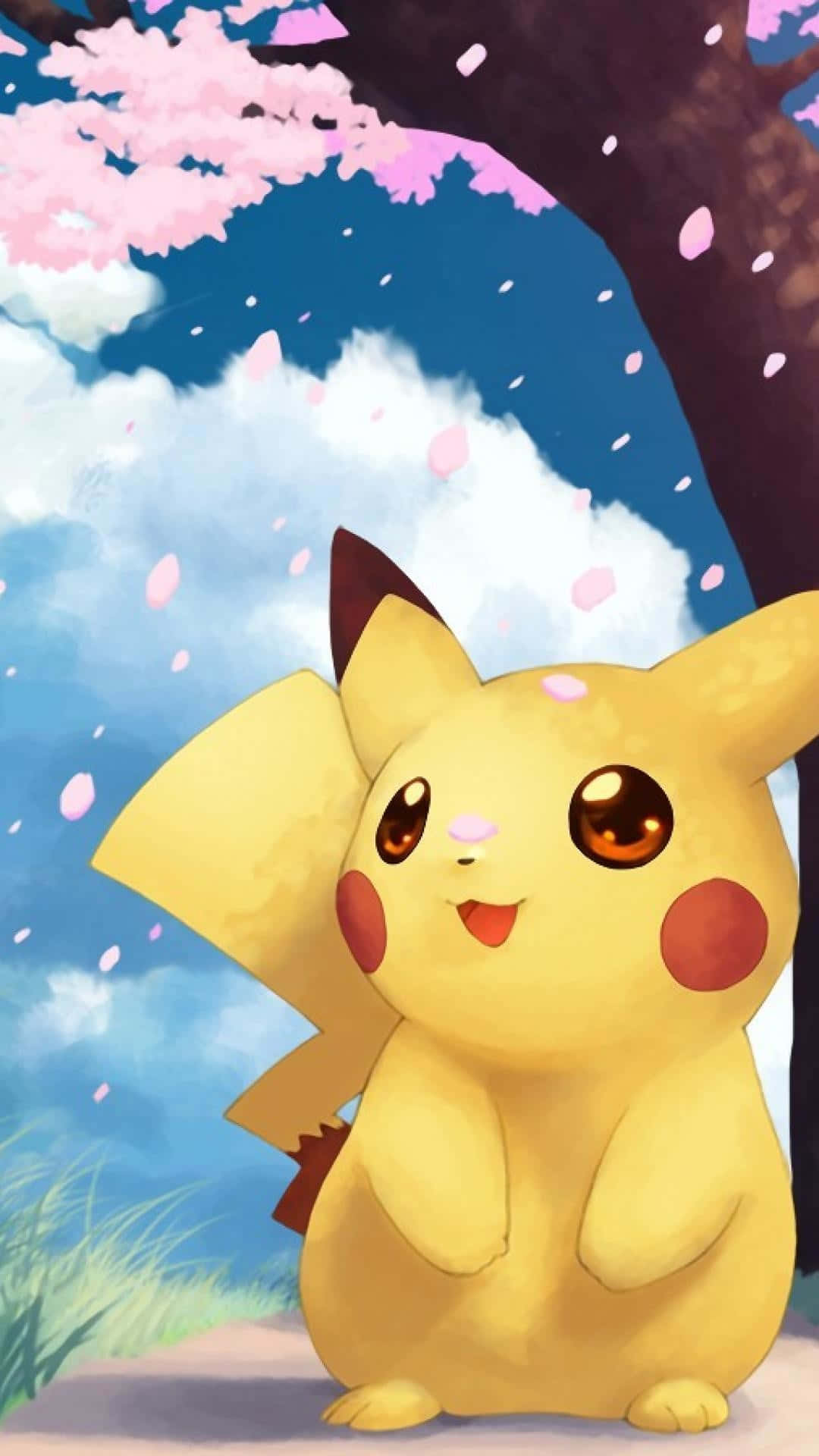 Χαριτωμένο Pikachu Καθισμένο σε Ένα Κούτσουρο Ταπετσαρία