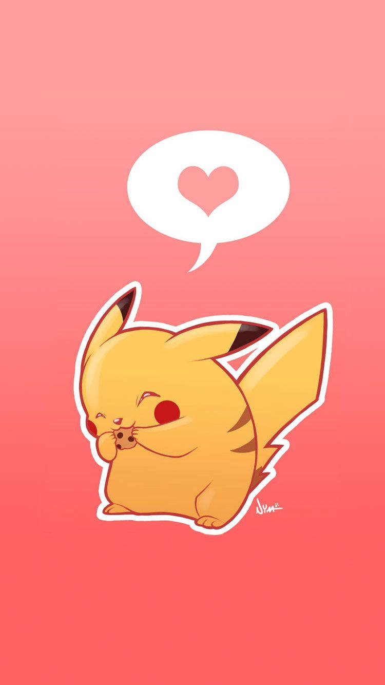 Pikachu αγκαλιάζει μια ροζ καρδιά Ταπετσαρία