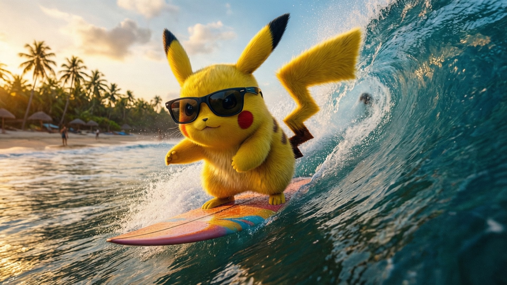 Pikachu που κάνει σερφ Ταπετσαρία