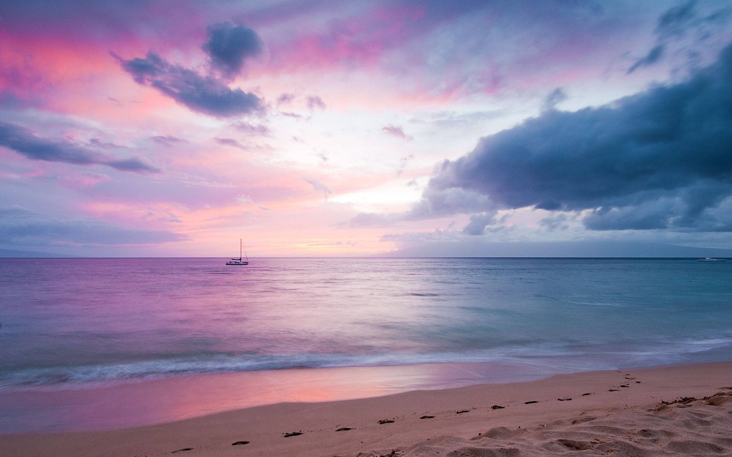 Pink Aesthetic Ηλιοβασίλεμα Ωκεανού με Βάρκα Ταπετσαρία