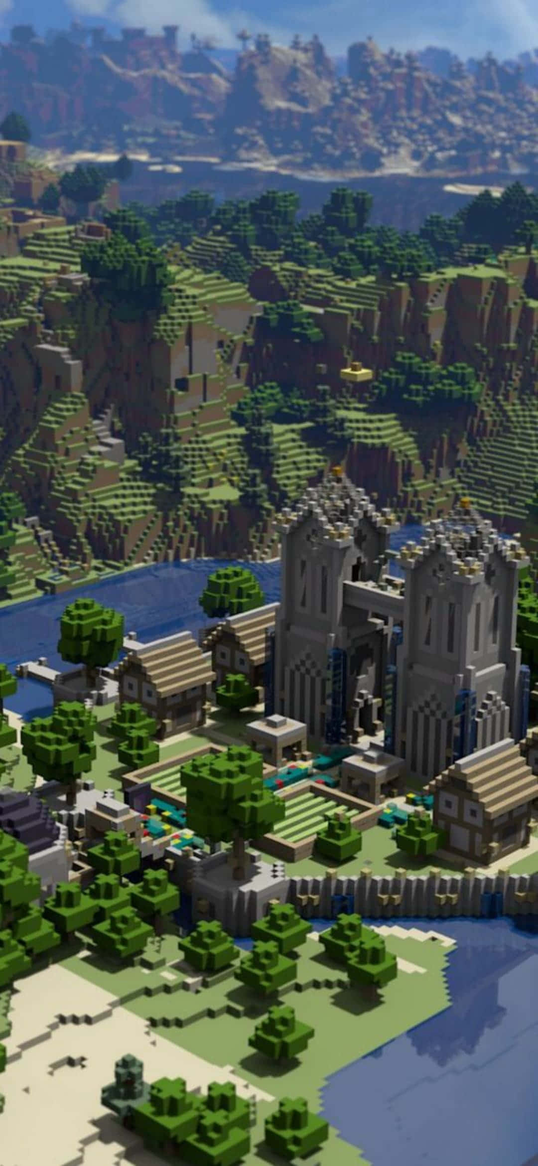 Ποτάμι Κάστρο Pixel 3 Minecraft Φόντο Ταπετσαρία