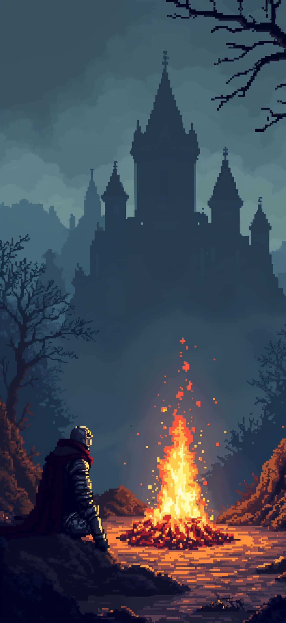 Pixel Art Dark Souls Ταπετσαρία - Σκηνή με Φωτιά - Ταπετσαρία Παιχνιδιού Ταπετσαρία