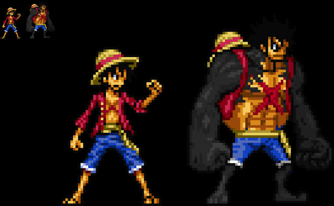 Pixel Art Luffy και Μεταμόρφωση Gear Τέταρτο Ταπετσαρία