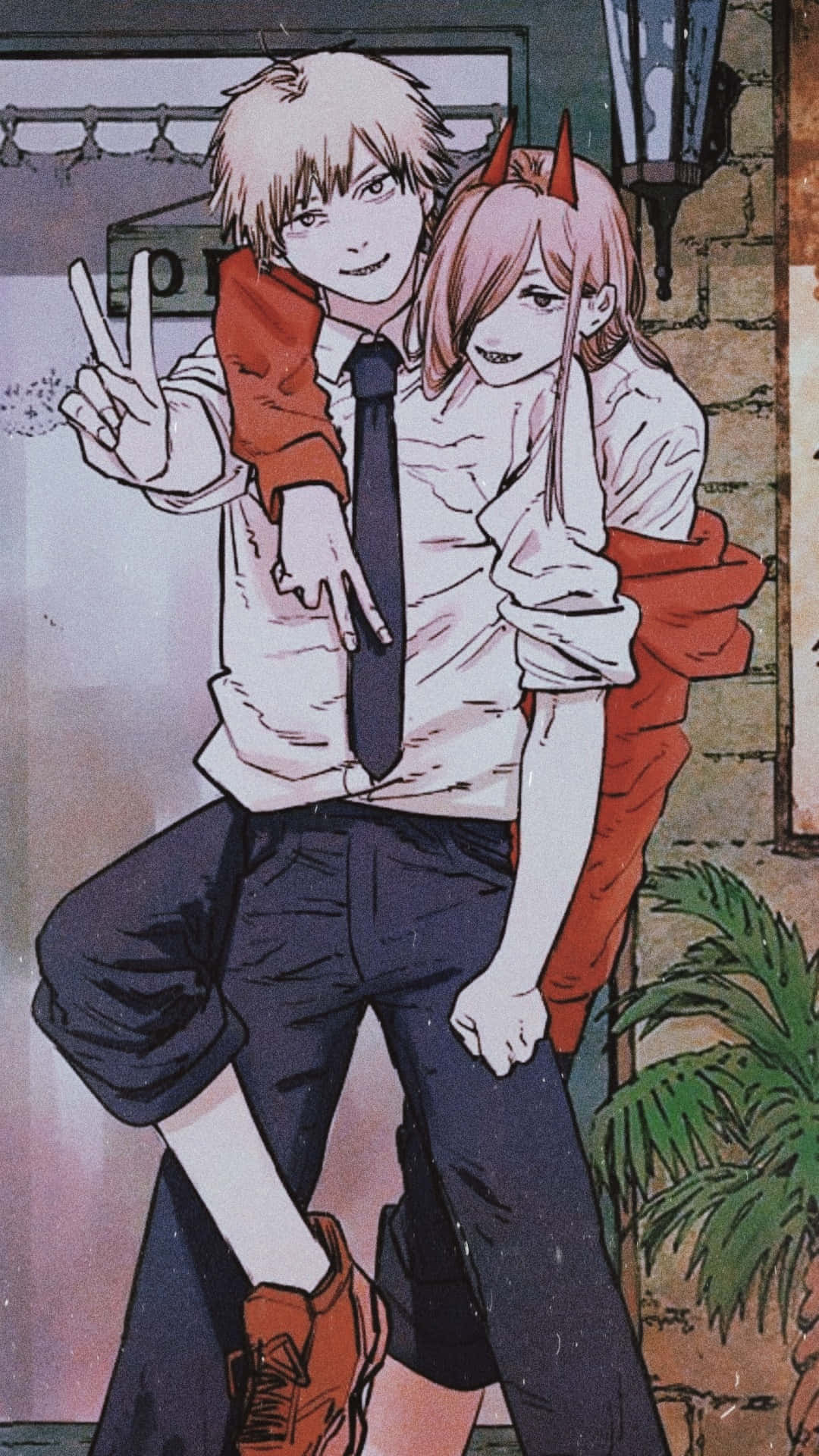 Power Αγκαλιάζει τον Chainsaw Man PFP Ταπετσαρία