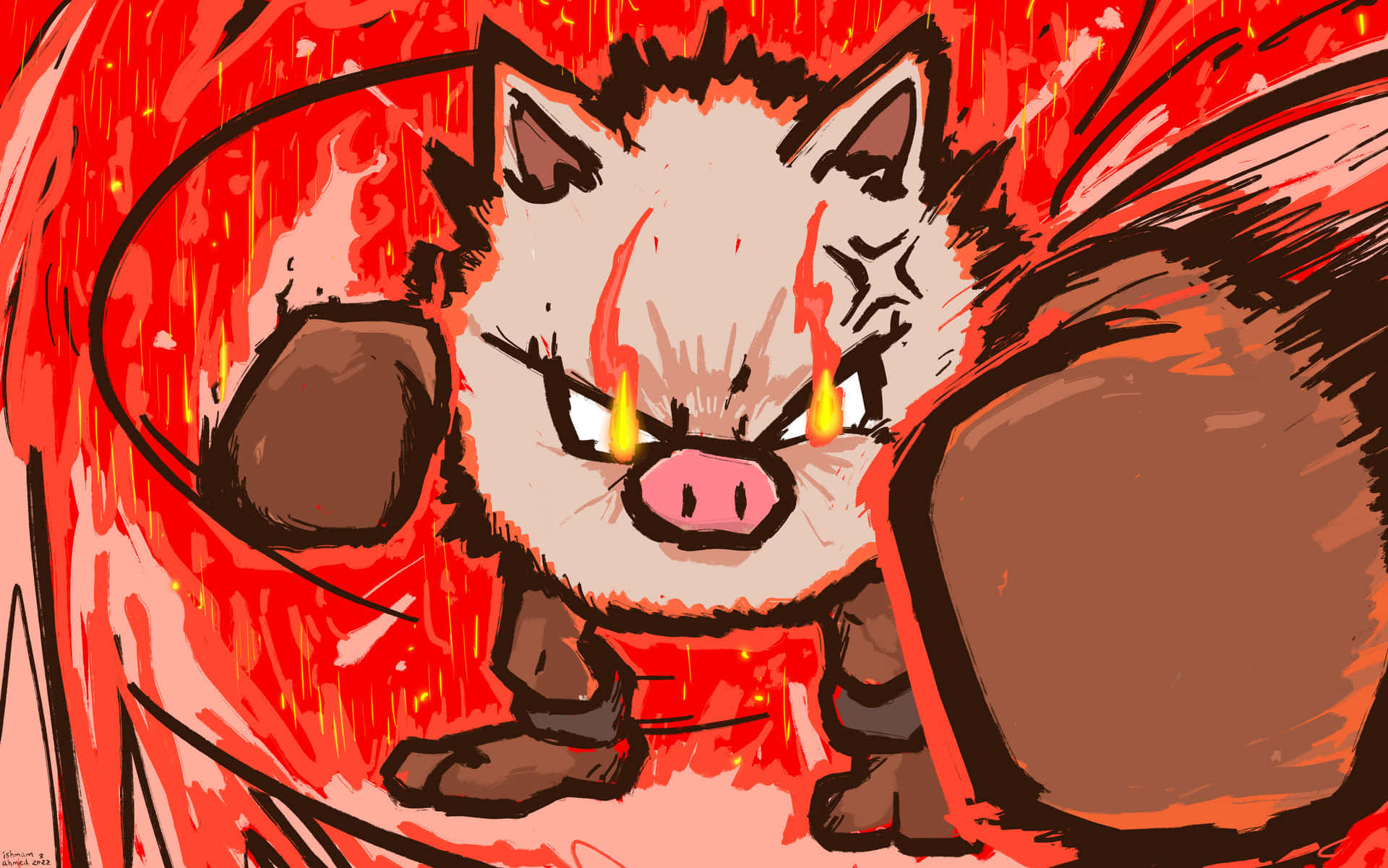 Primeape Pokemon Με Φλογισμένα Μάτια Ταπετσαρία