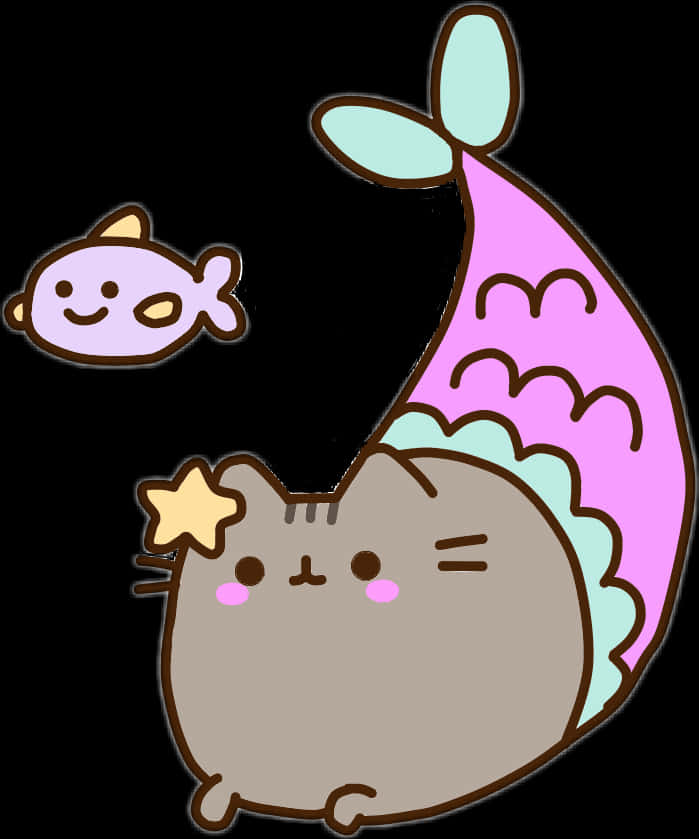 Pusheen Γοργόνα και Ψαράκι Φίλος Ταπετσαρία
