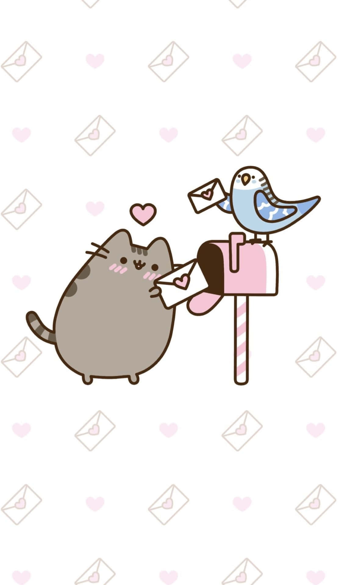 pusheen cat and bird in a mailbox Ταπετσαρία