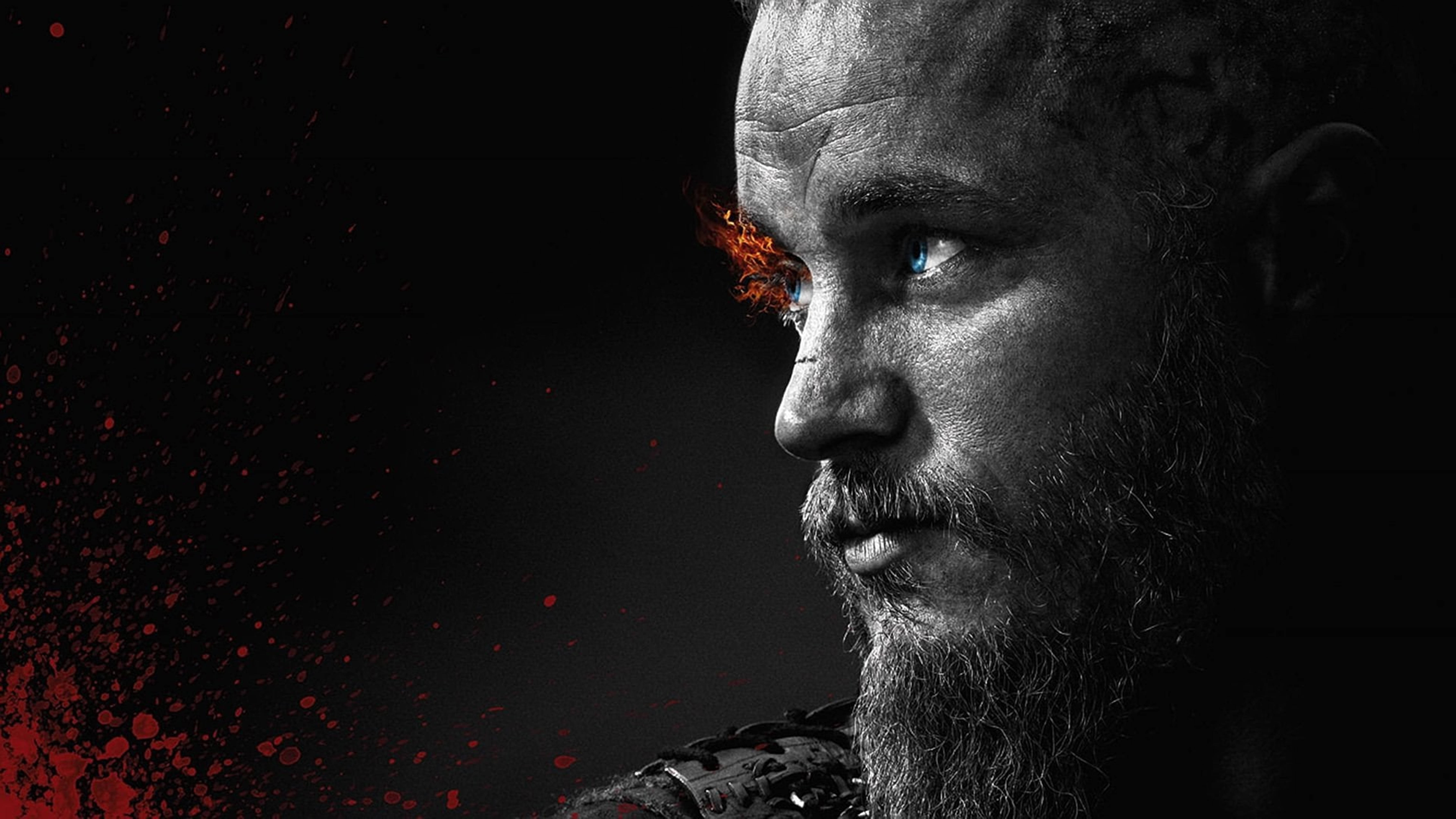 Ragnar Lothbrok 4K Vikings Φλογερή Βλεφαρίδα Ασπρόμαυρο Ταπετσαρία