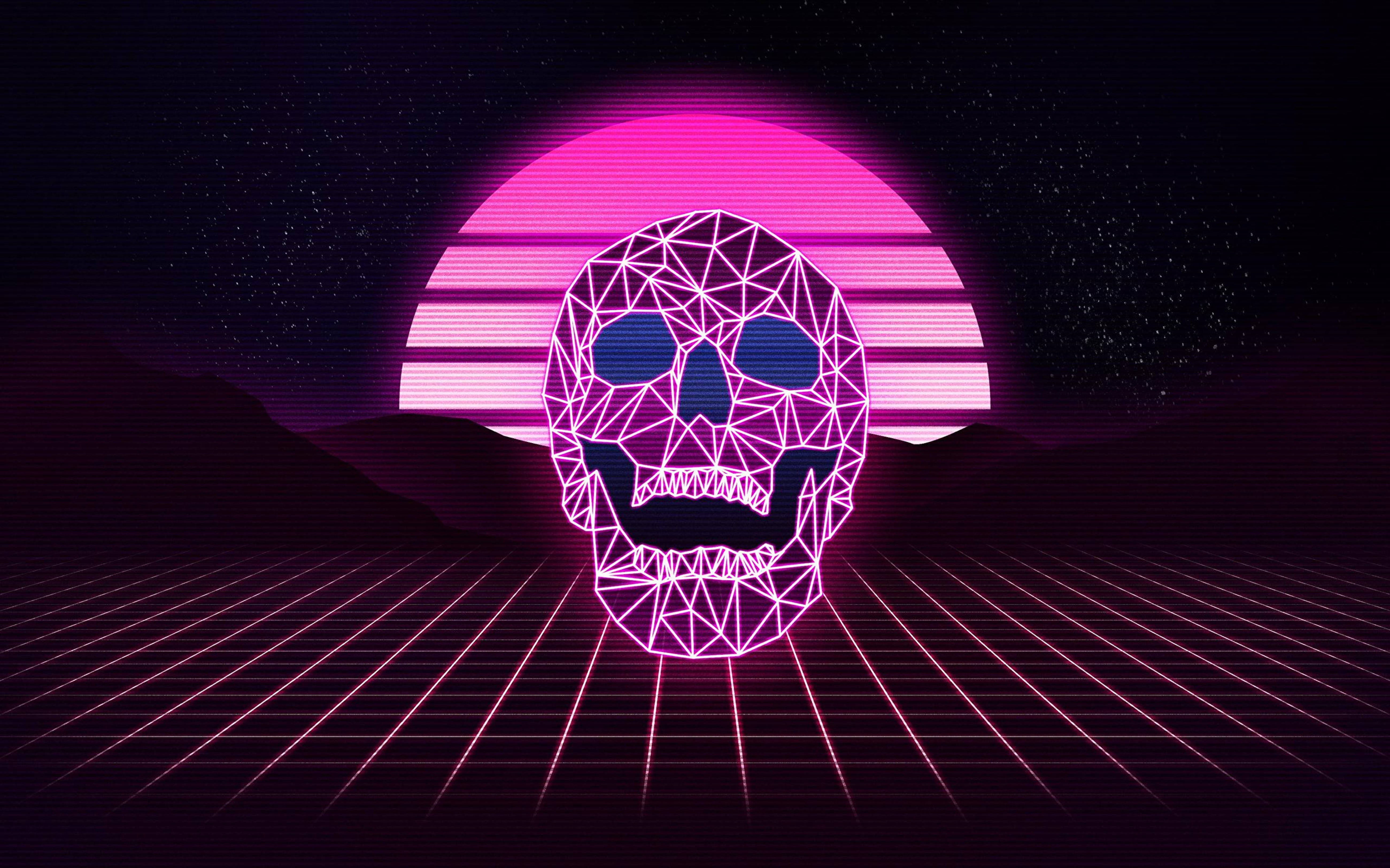 Retrowave Neon Μωβ Κρανίο 4K Ταπετσαρία