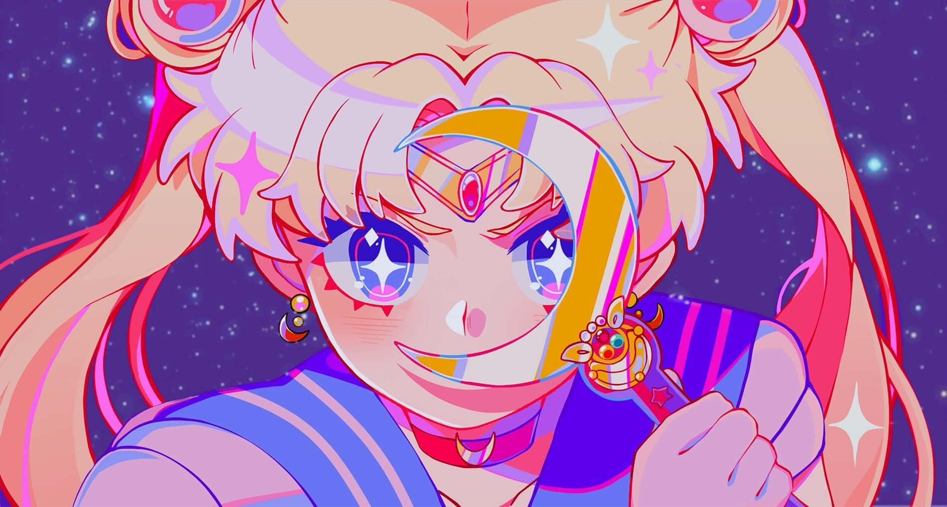 Αισθητική Sailor Moon Μωβ Γκλίτερ Ταπετσαρία