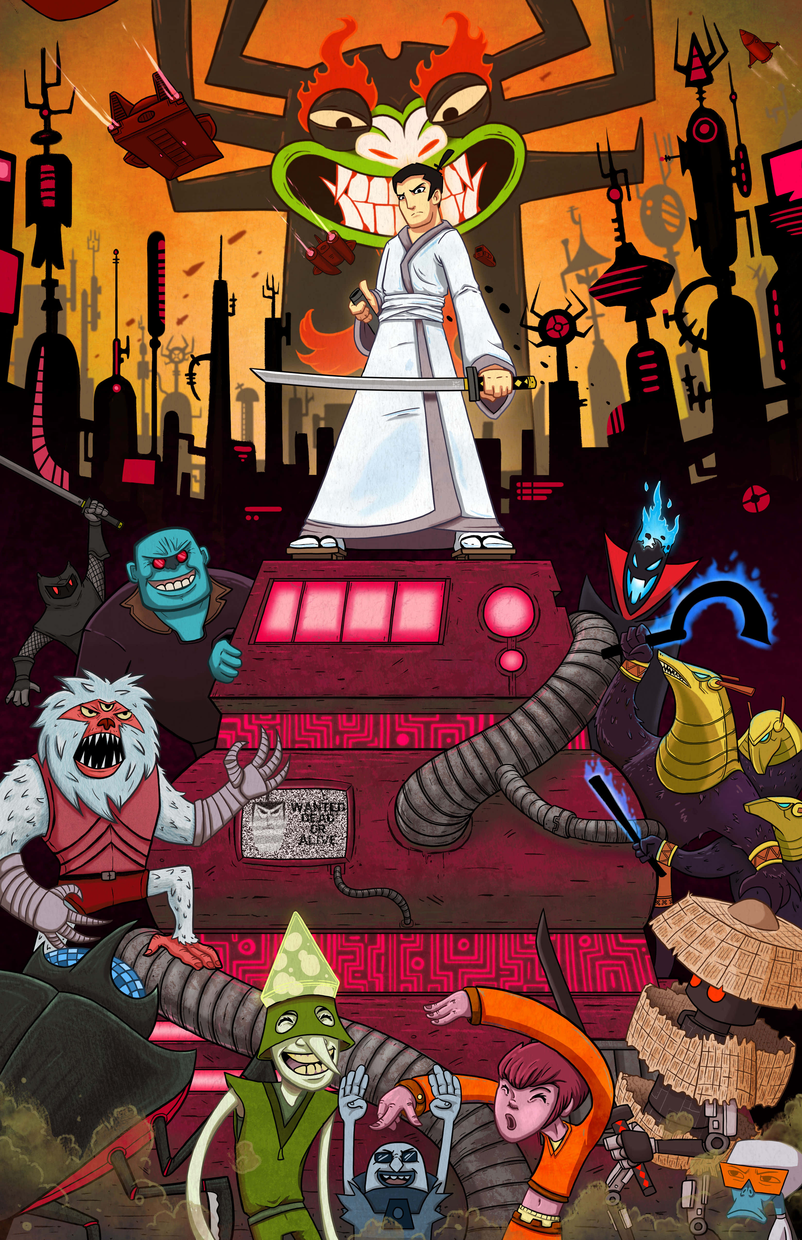 Samurai Jack σε Στυλιζαρισμένο Τοπίο Ταπετσαρία