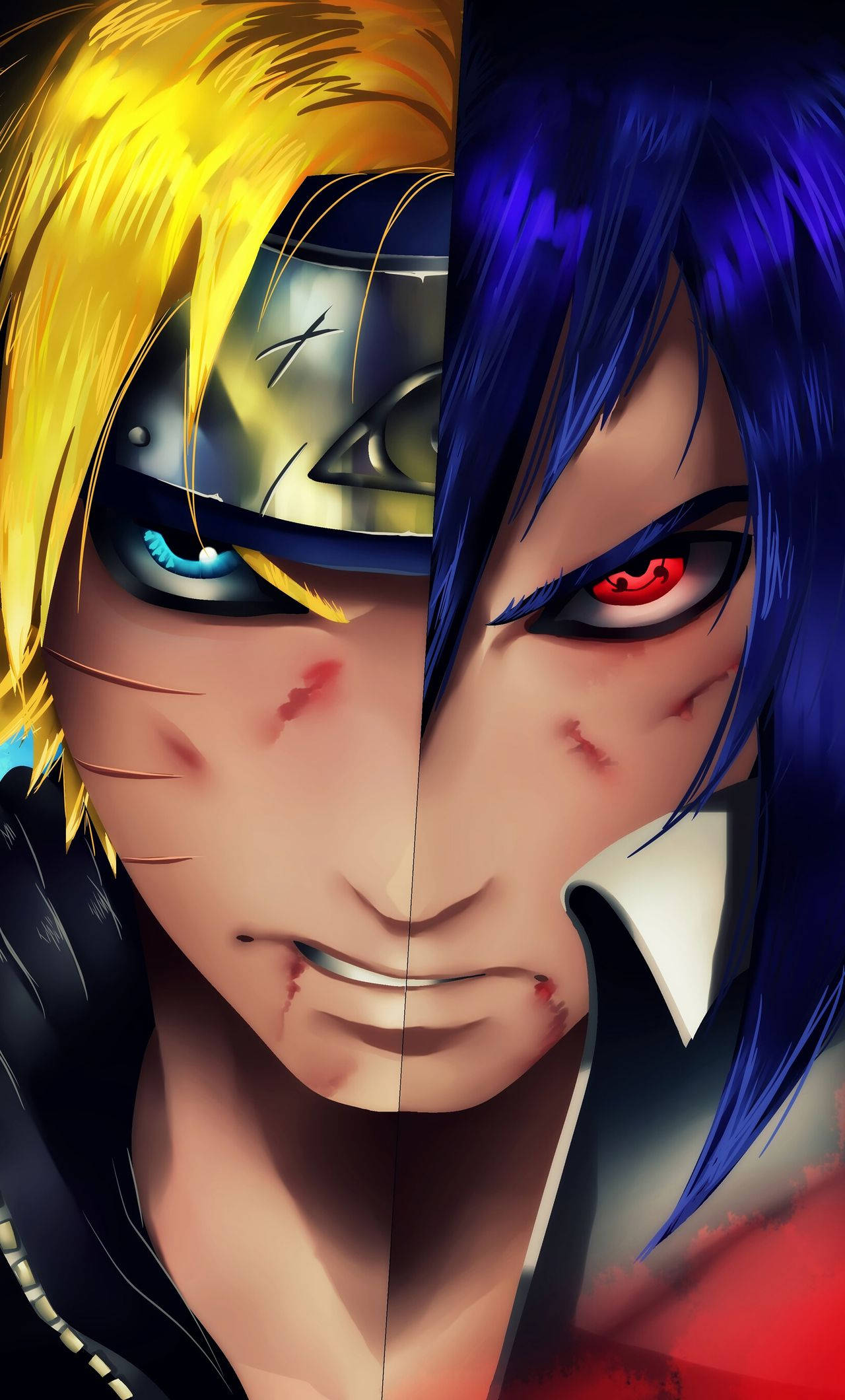 Ψηφιακή Ζωγραφική Sasuke Naruto Μισό Πρόσωπο για iPhone Ταπετσαρία
