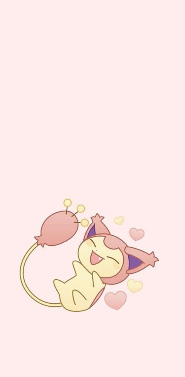 Χαριτωμένο Ροζ Skitty με Καρδιές Ταπετσαρία