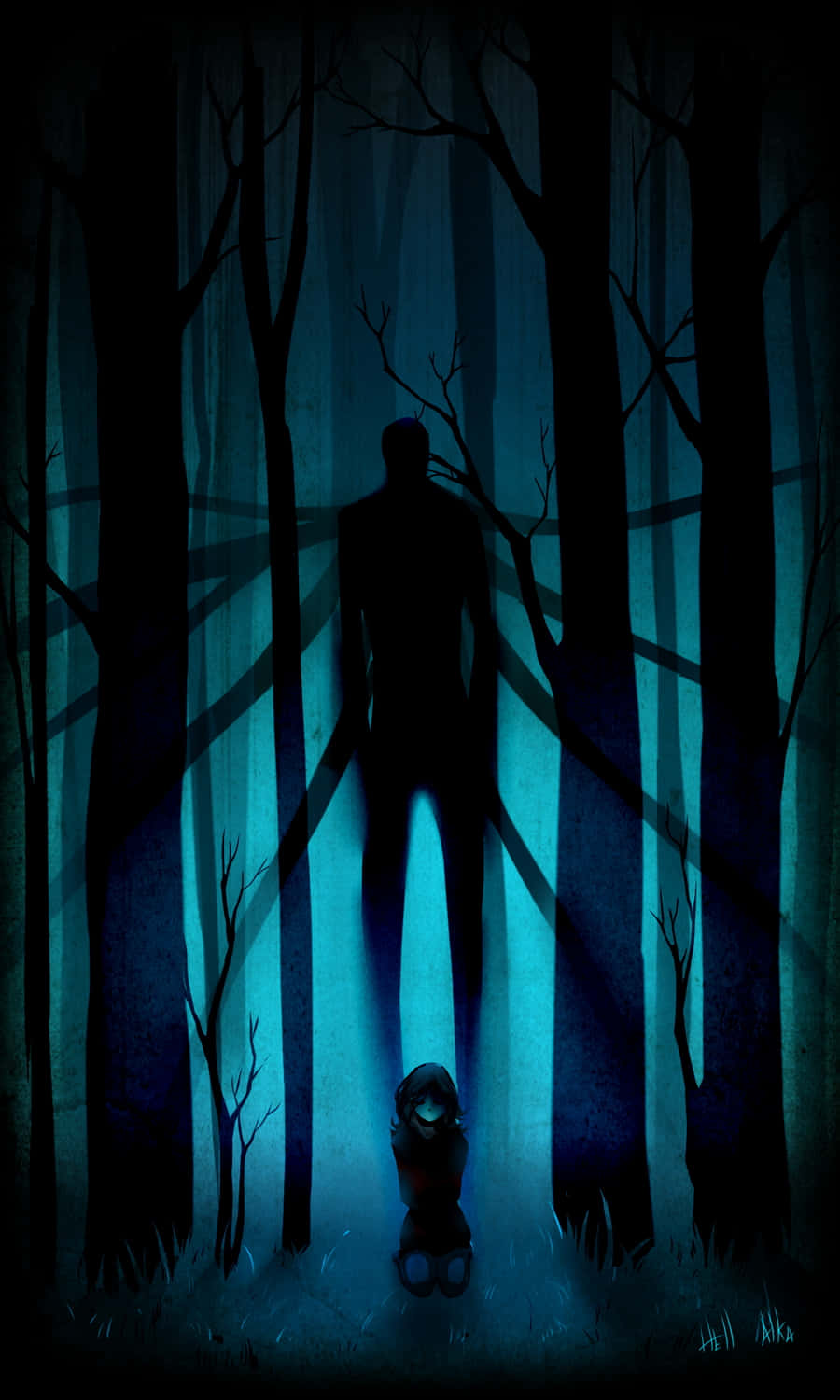 Slender Man Σκούρο Μπλε Δάσος Ταπετσαρία
