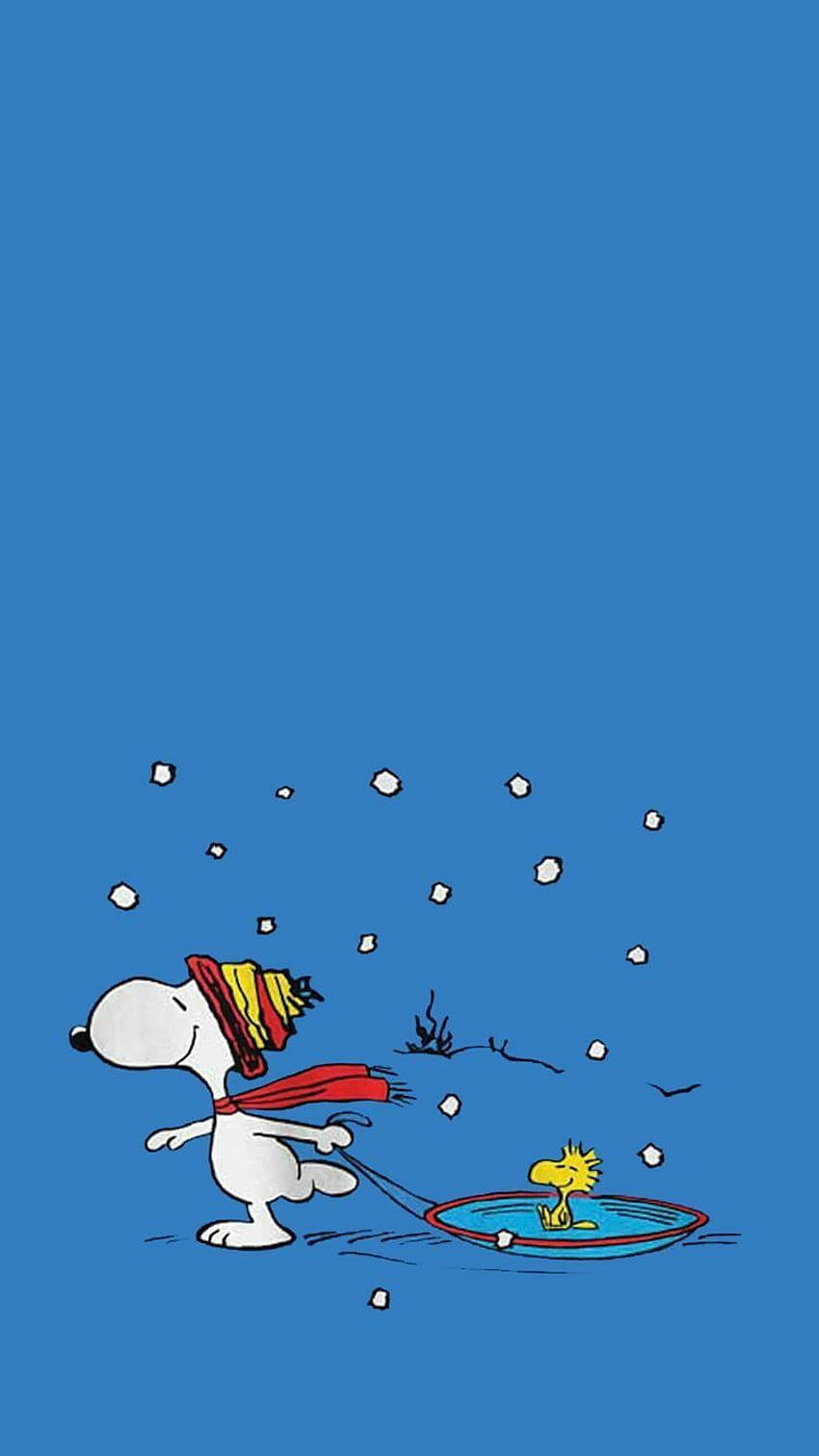 Snoopy τραβάει τον Woodstock Χριστούγεννα iPhone Ταπετσαρία