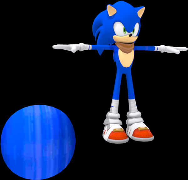 Sonic_ Χαρακτήρας_ Πόζα_ με_ Μπλε_ Σφαίρα Ταπετσαρία