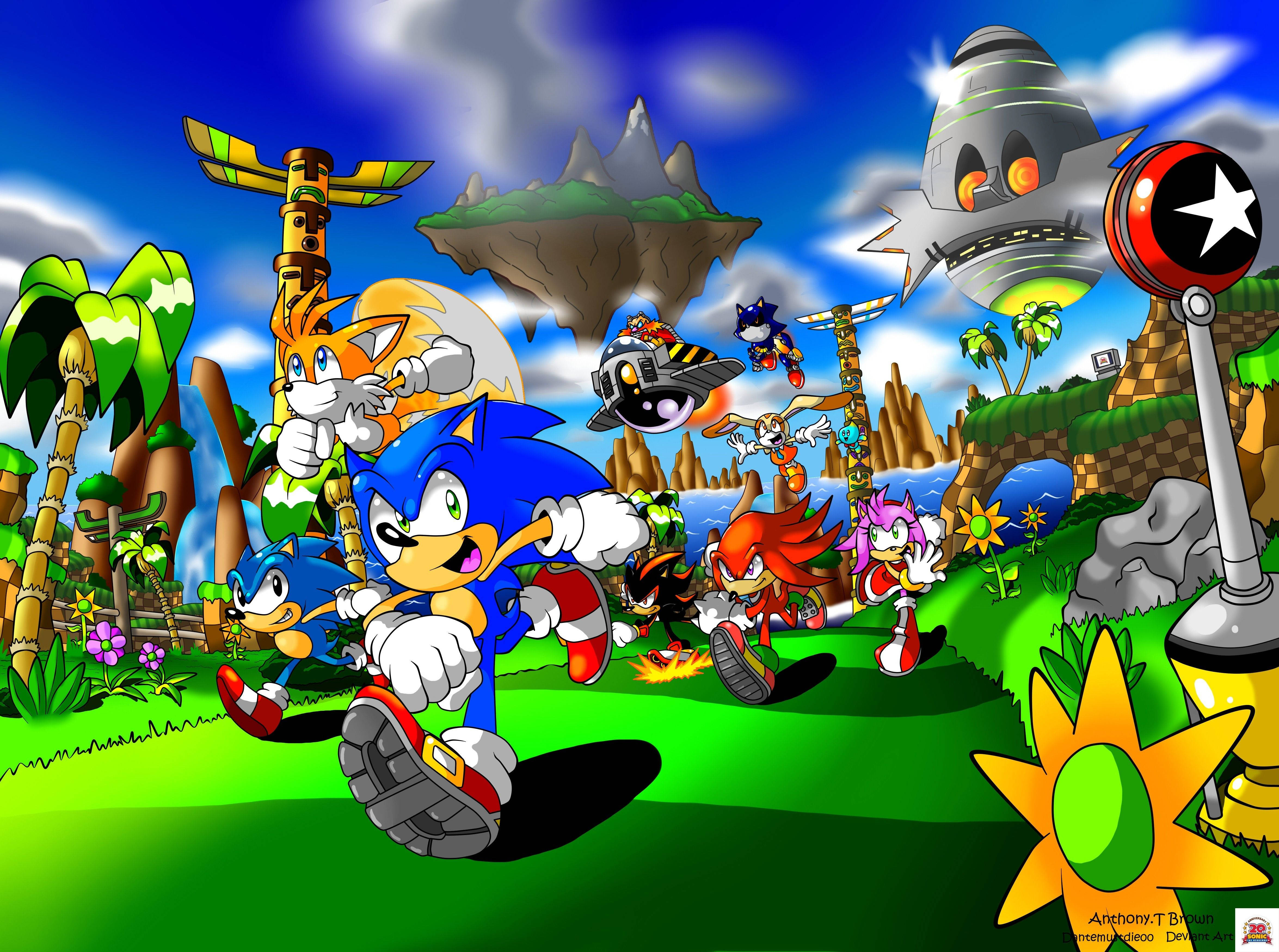 Ο Sonic the Hedgehog τρέχει μέσα στην όμορφη τροπική ζούγκλα Ταπετσαρία