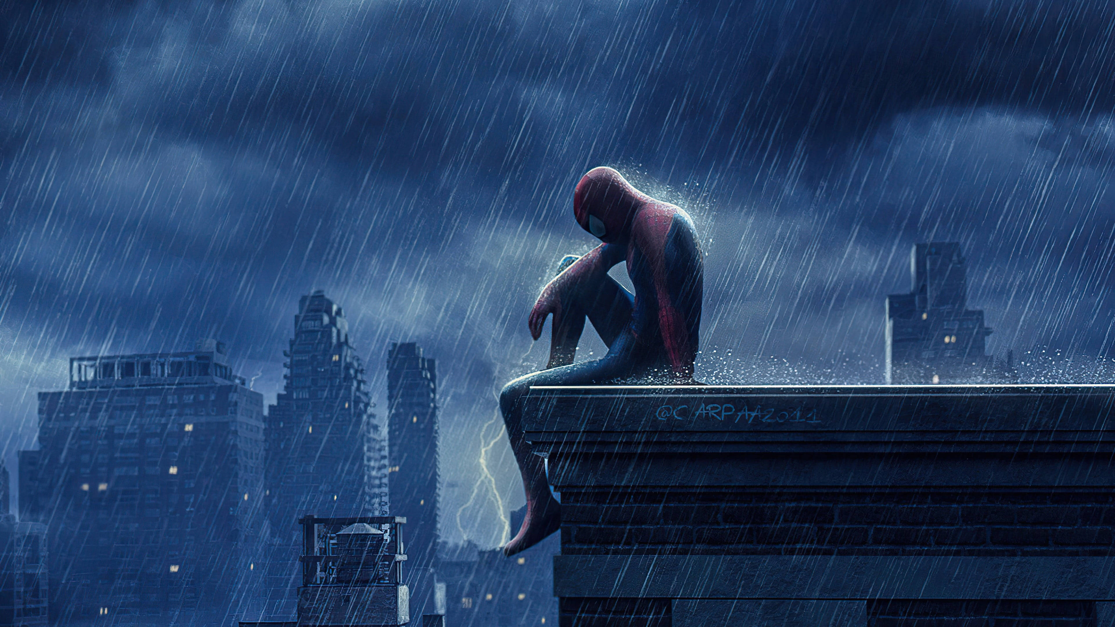 Spider-Man στη Στέγη Λυπημένος 4K Ταπετσαρία