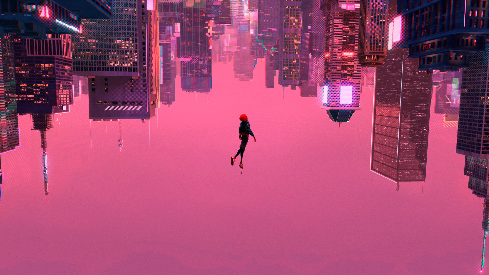 Ο Spider-Man πέφτει με χάρη μπροστά σε ροζ φόντο Ταπετσαρία