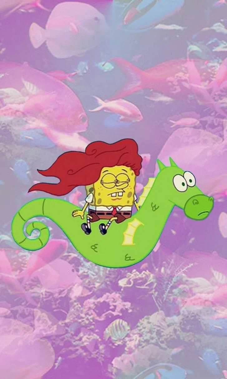 Αισθητικό καρτούν SpongeBob πάνω σε ένα θαλάσσιο άλογο Ταπετσαρία