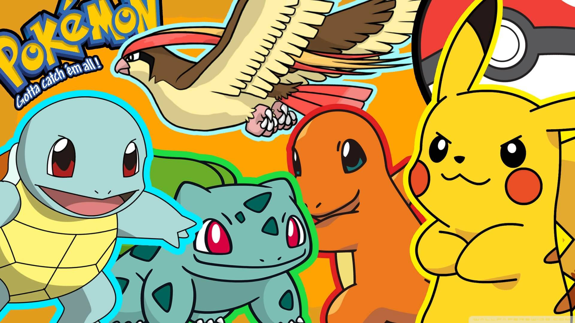 Squirtle, Bulbasaur, Charmander, Pikachu στο Pokemon Ταπετσαρία