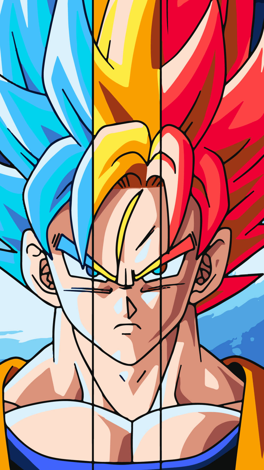 Dragon Ball Z super broly San Goku με πολύχρωμα μαλλιά σε μπλε, κίτρινο και κόκκινο. Δημοφιλές anime. — Dragon Ball Ταπετσαρία