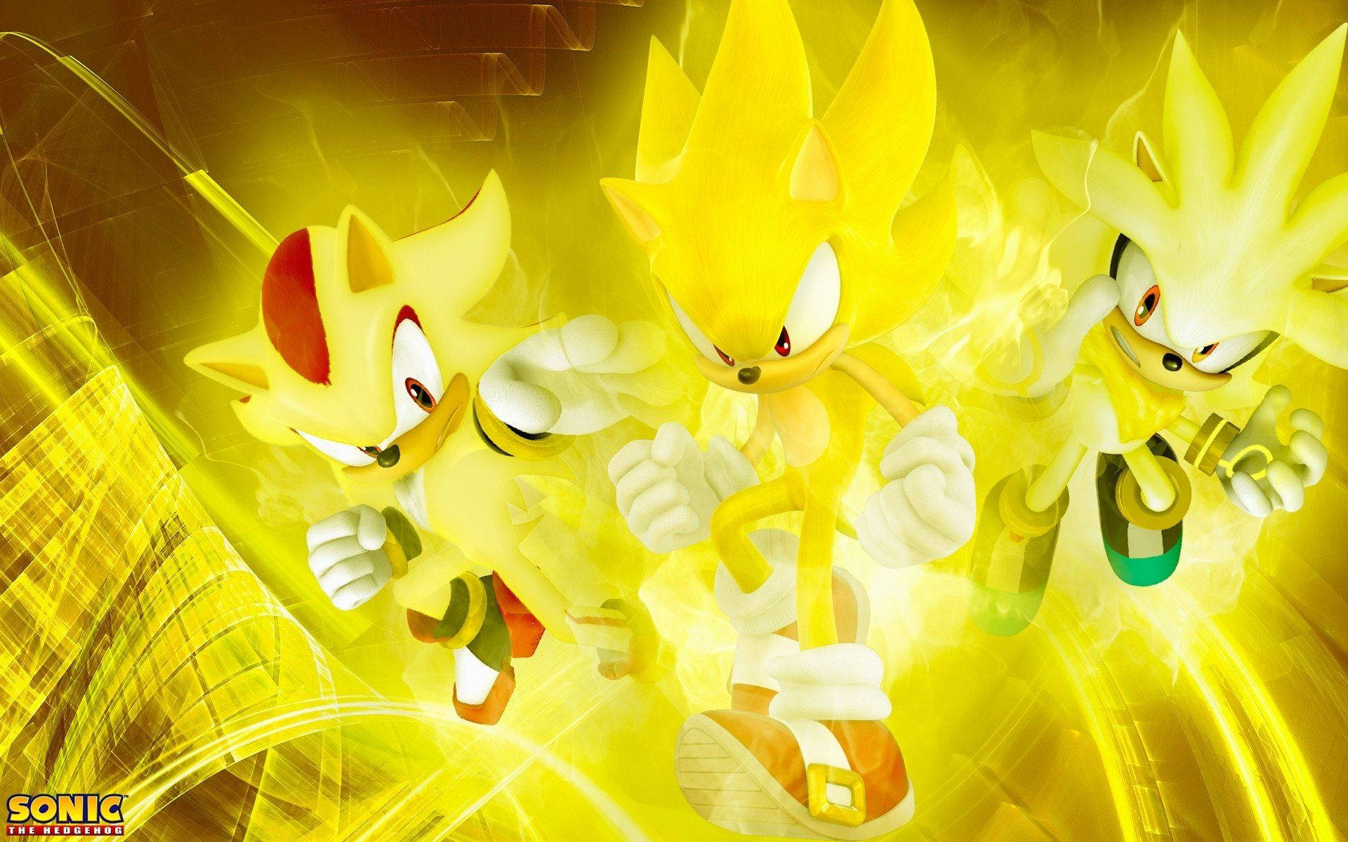 Ταπετσαρία με τρεις Super Sonic που αναβοσβήνουν έντονα. — Sonic Ταπετσαρία