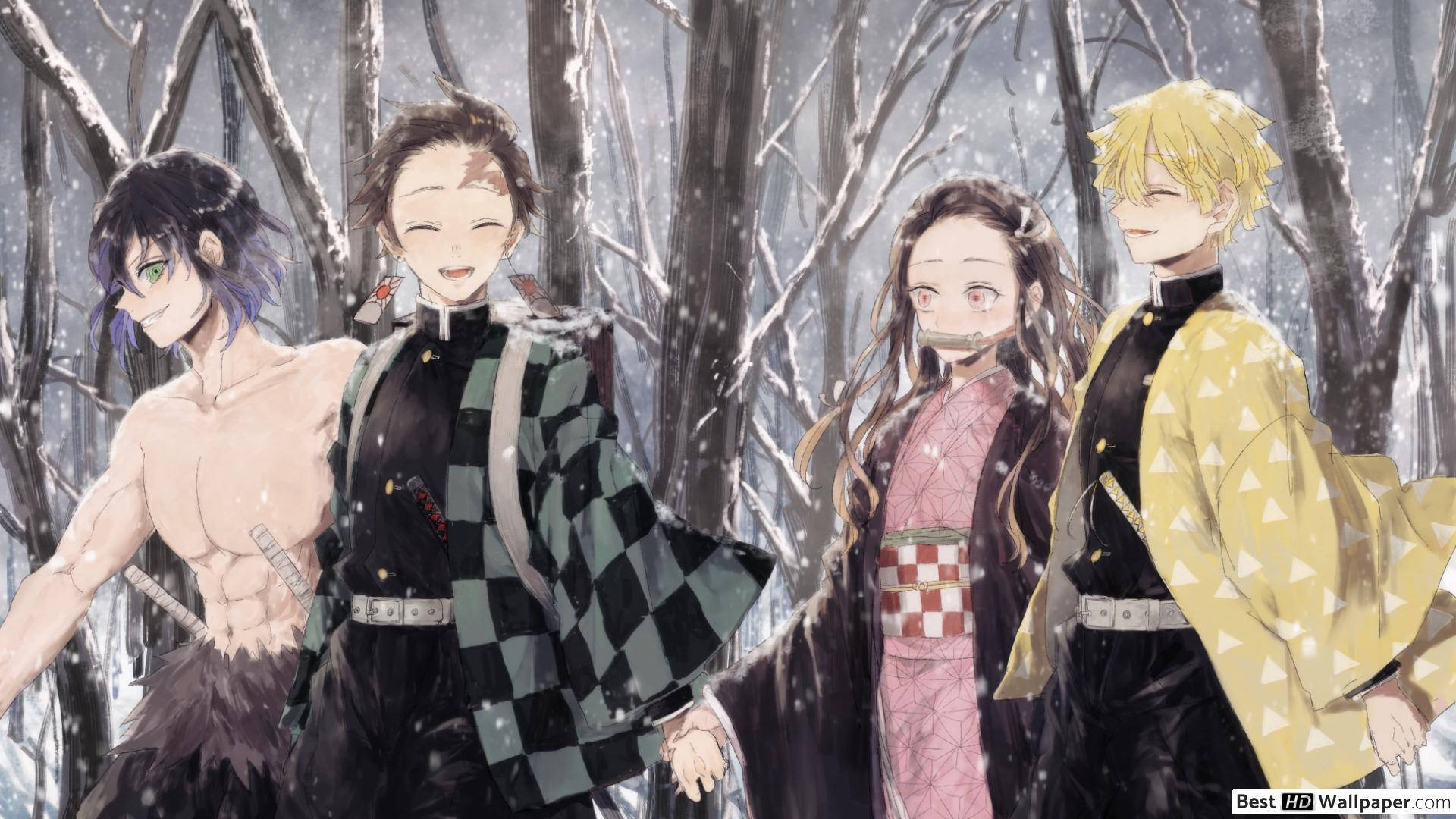 Tanjiro, ο πρωταγωνιστής του Demon Slayer, και οι σύμμαχοί του έτοιμοι για μάχη. Ταπετσαρία