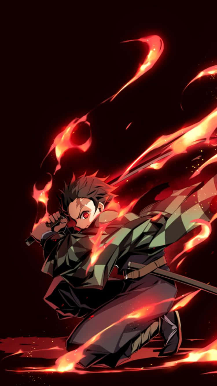 Χαριτωμένος Tanjiro Kamado του Demon Slayer με Φλόγες Ταπετσαρία