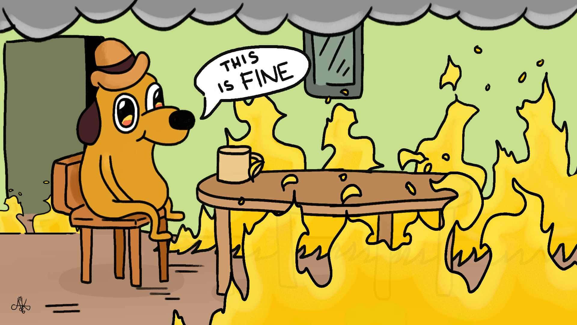This Is Fine Meme με Φλεγόμενη Κουζίνα Ταπετσαρία