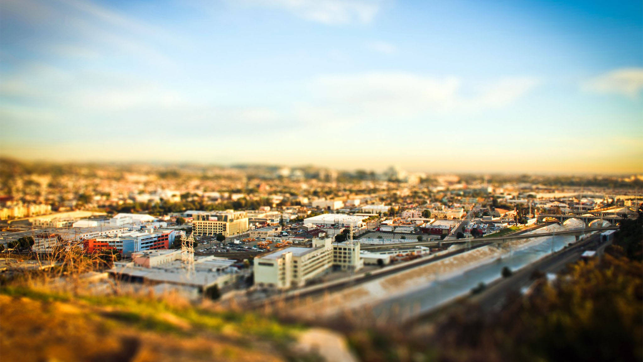 Ηλιοβασίλεμα στο Λος Άντζελες με εφέ Tilt-Shift Ταπετσαρία
