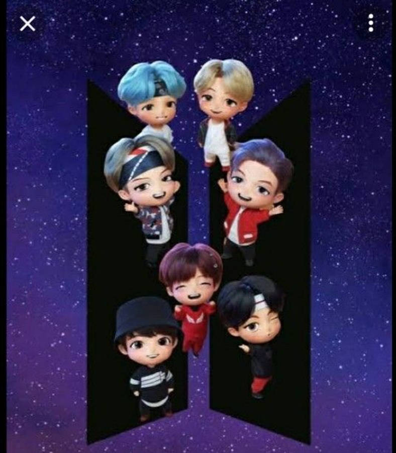 TinyTan BTS Λάμπει Λαμπερά Μπροστά στο Αστερόεν Μπλε Φόντο Ταπετσαρία