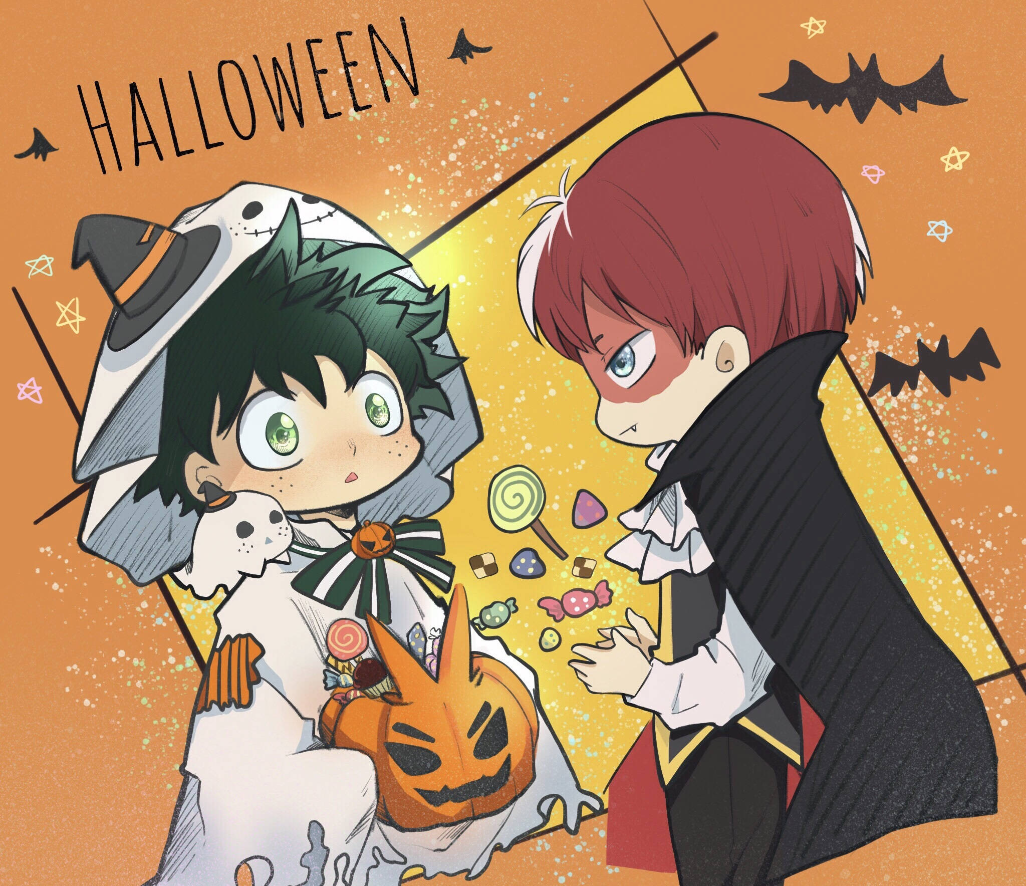 Χαριτωμένοι Todoroki και Midoriya στο Halloween Ταπετσαρία