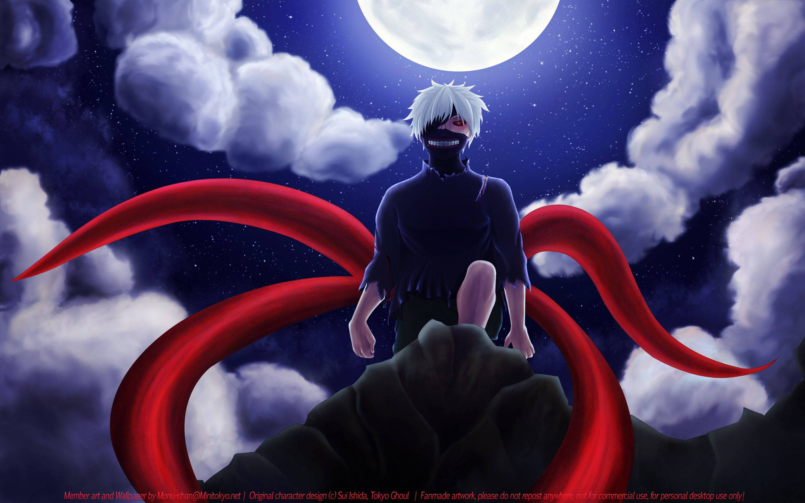 Ο Κεν Κανέκι από το Tokyo Ghoul με Τέσσερις Ουρές Ταπετσαρία