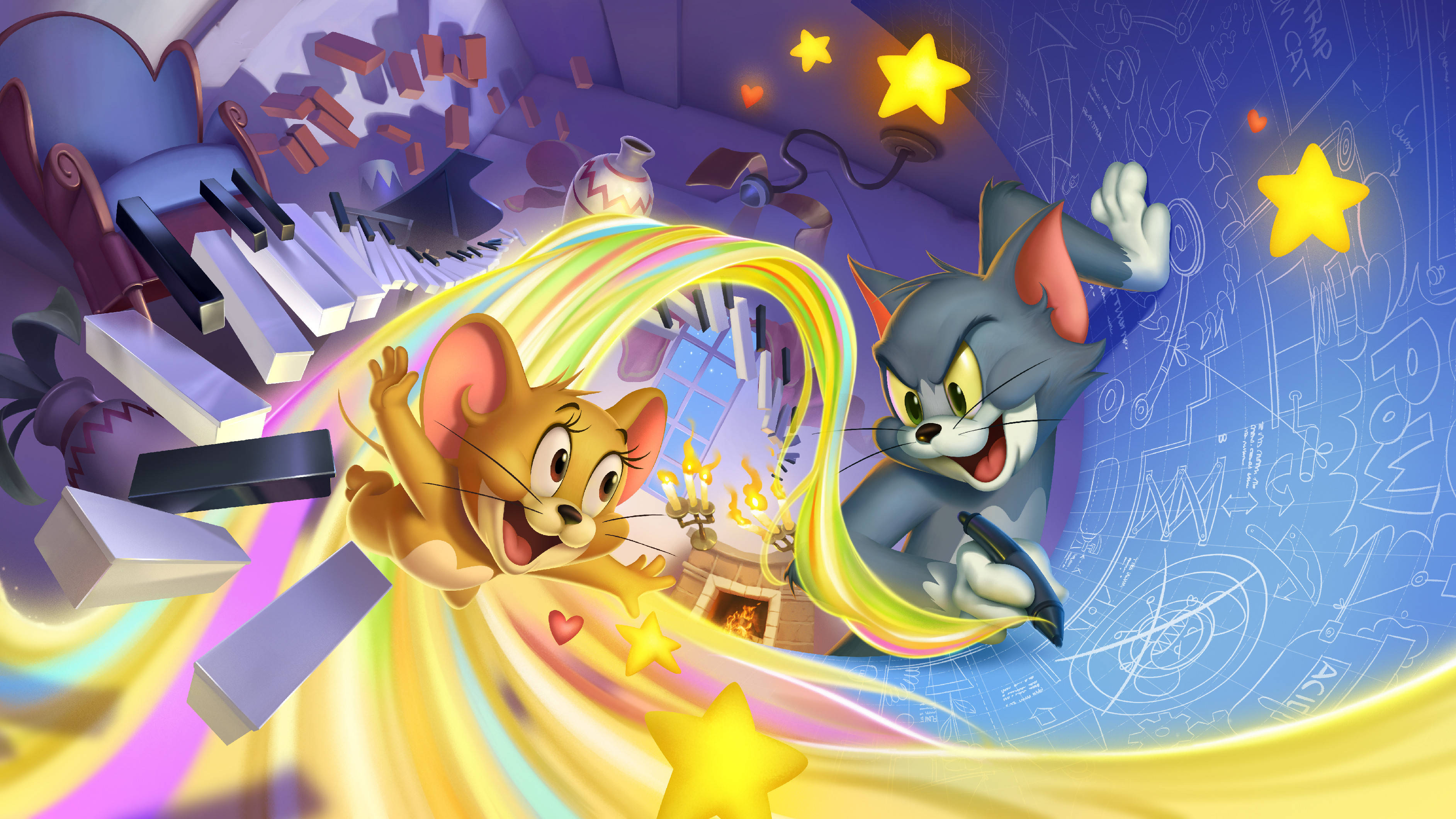 Πολύχρωμη και Τρισδιάστατη Αισθητική Tom και Jerry Ταπετσαρία