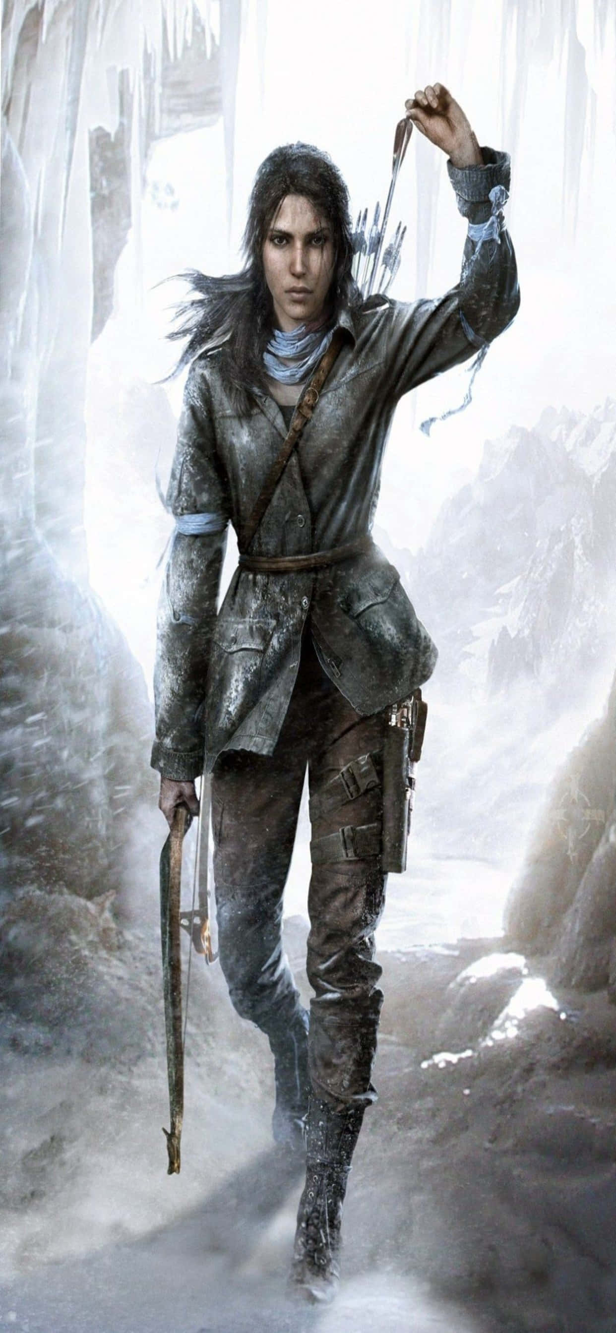 η tomb raider - μια γυναίκα σε μια χιονισμένη σπηλιά Ταπετσαρία