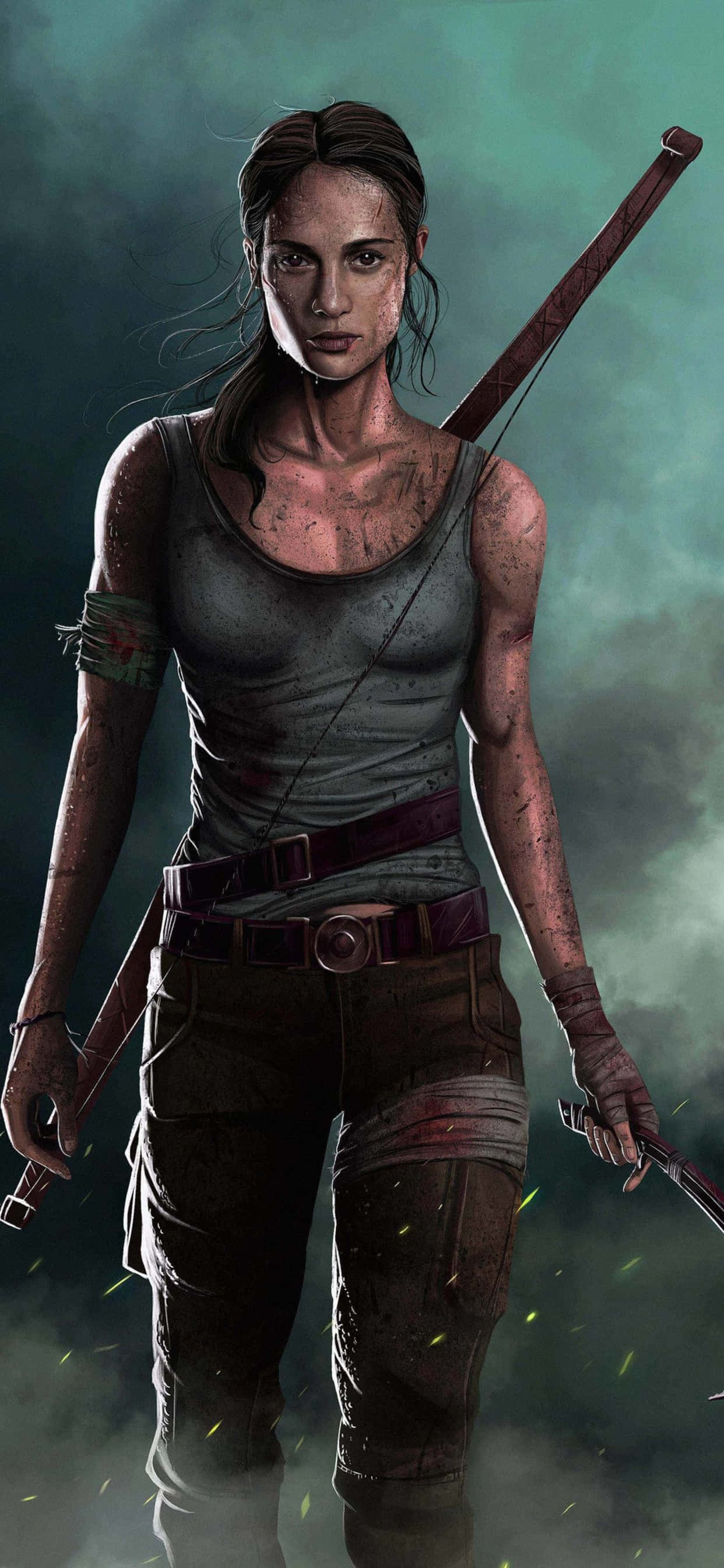 η tomb raider κρατάει ένα σπαθί Ταπετσαρία
