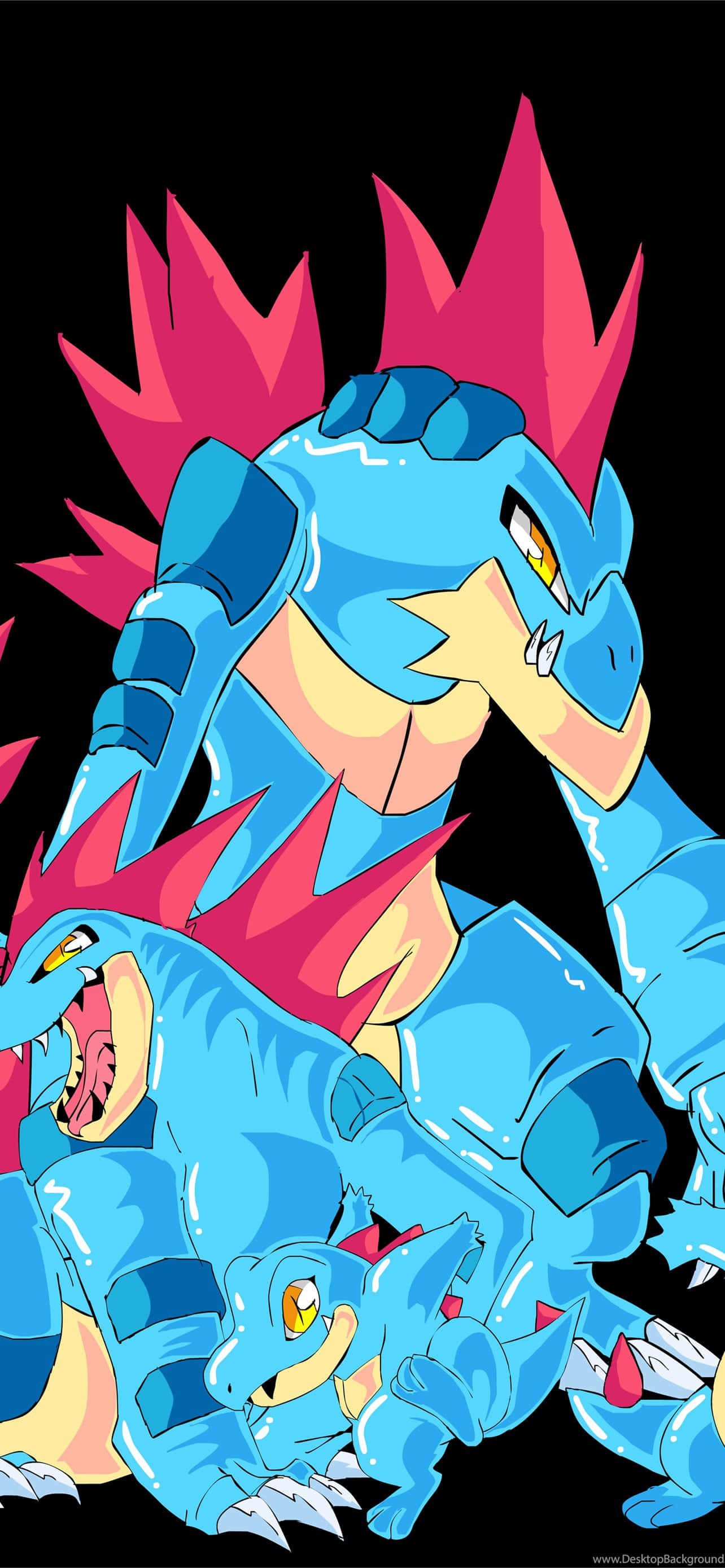Εξέλιξη Totodile - Στιγμιότυπα των Totodile, Croconaw και Feraligatr σε Μαύρο Ταπετσαρία