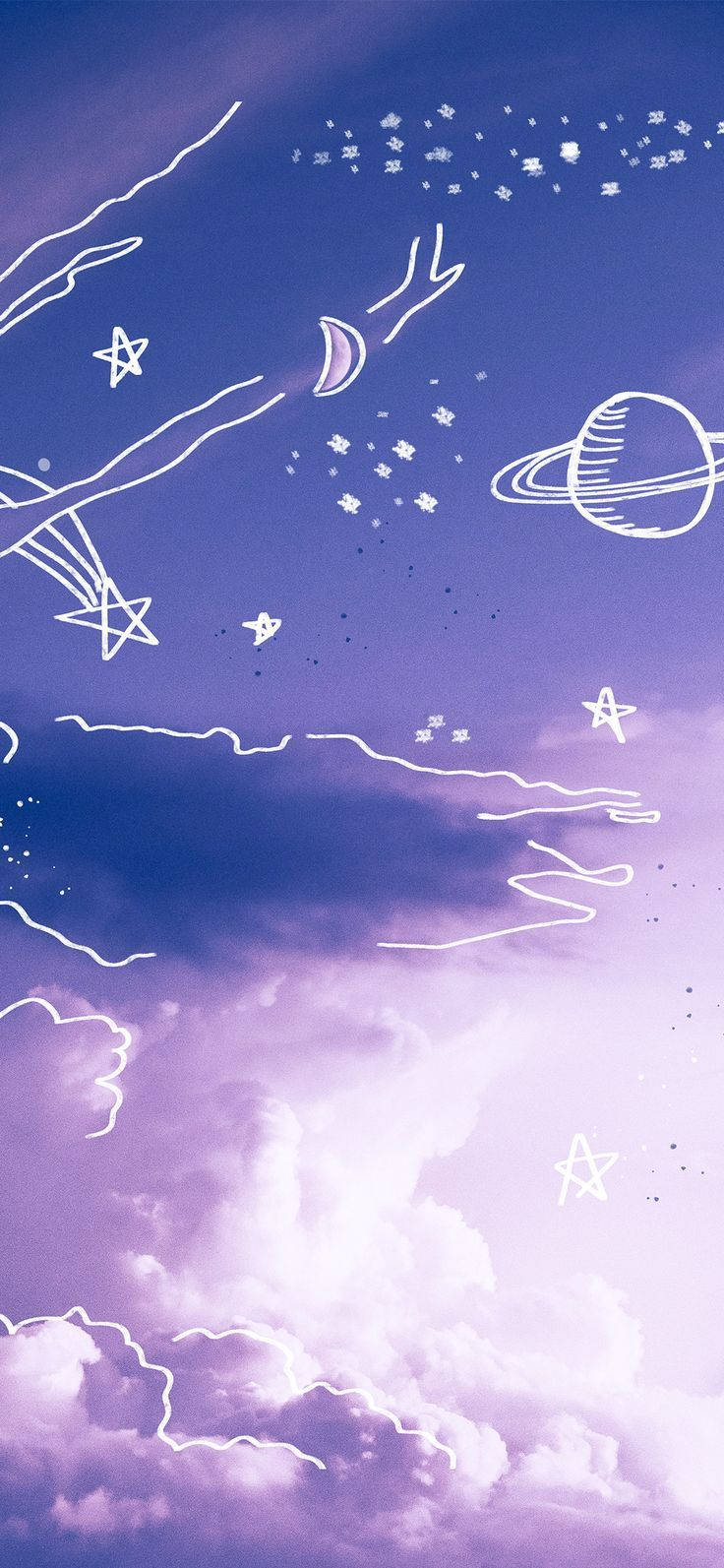 Σύννεφα και Πλανήτες Παστέλ Μωβ Tumblr Ταπετσαρία