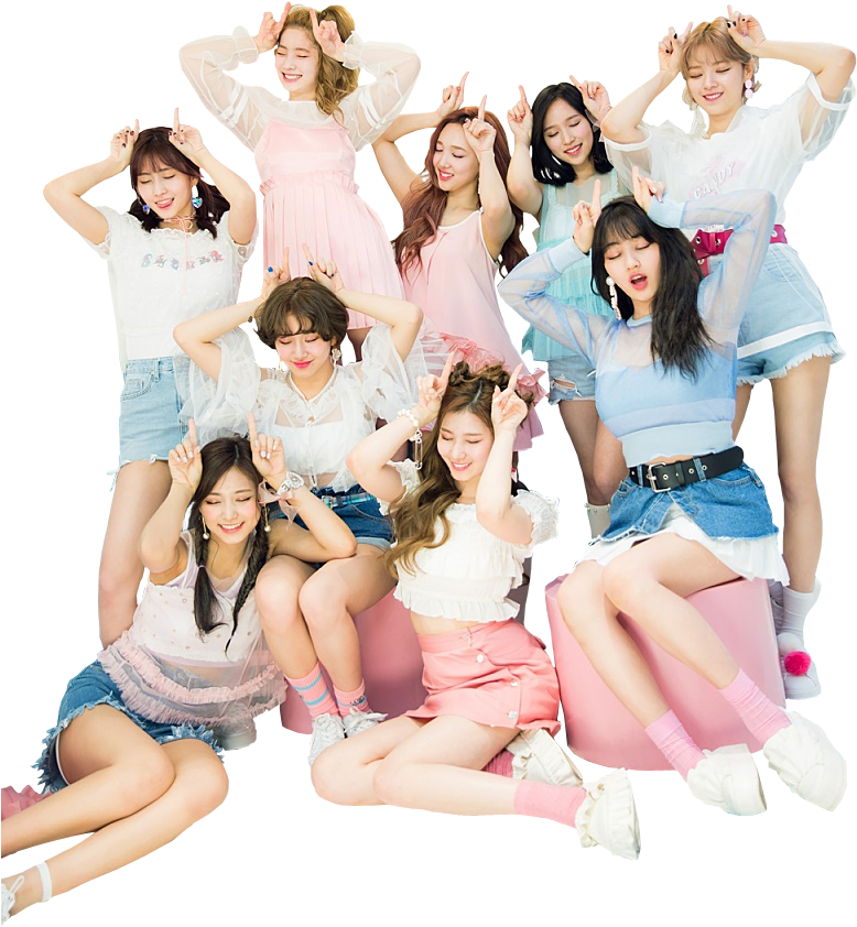 Twice Kpop Group Πόζα Χαρούμενα Ντυσίματα Ταπετσαρία