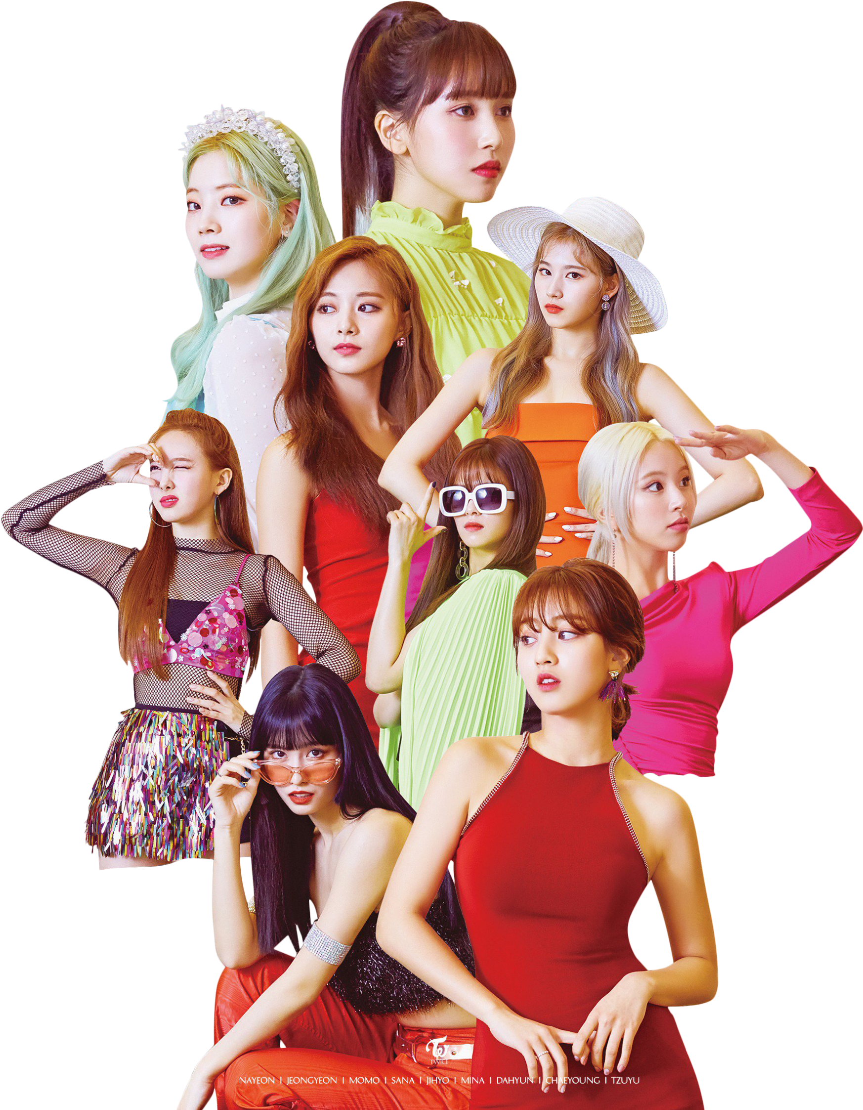 Τα Μέλη των Twice με Πολύχρωμη Μόδα Ταπετσαρία