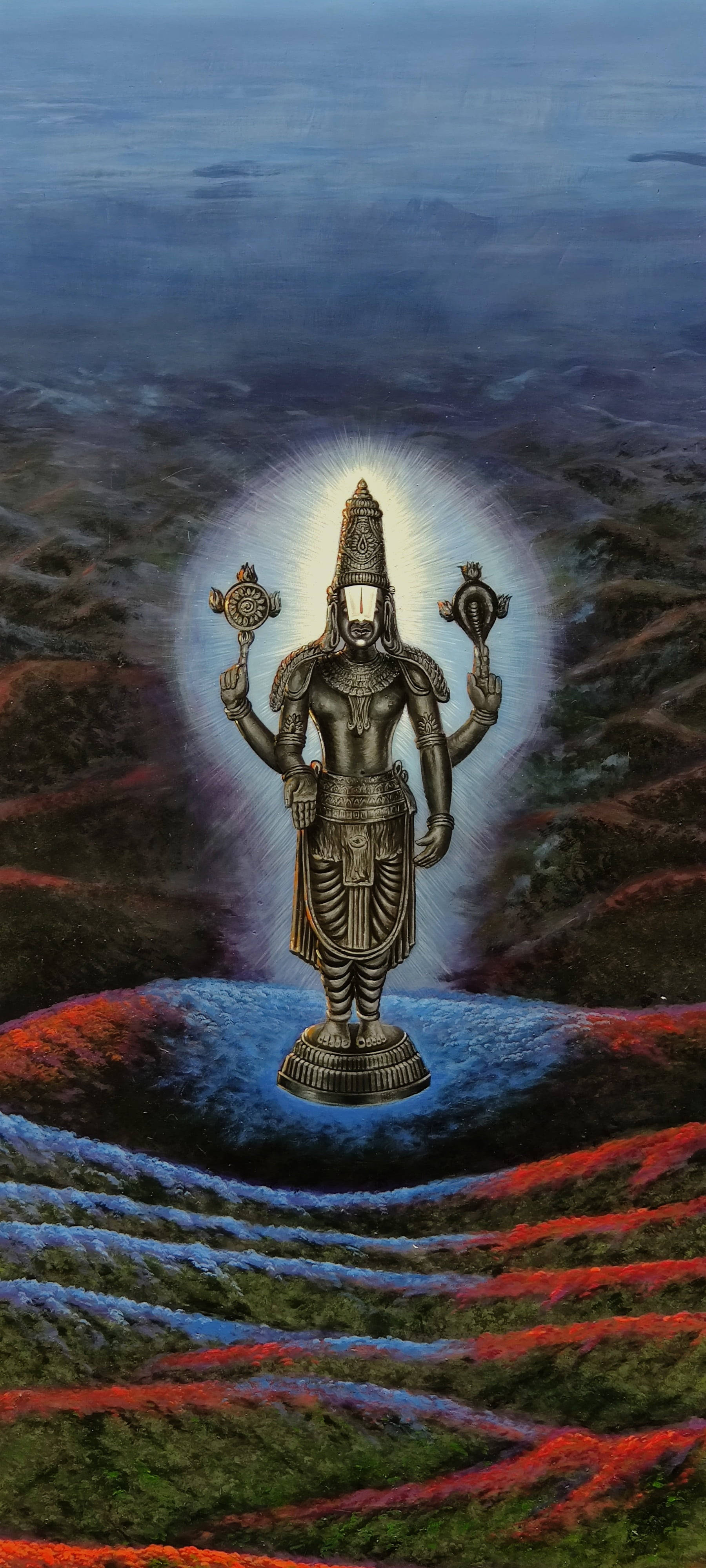 Venkateswara Swamy Μαύρο Μεταλλικό Είδωλο Θεότητας Ταπετσαρία