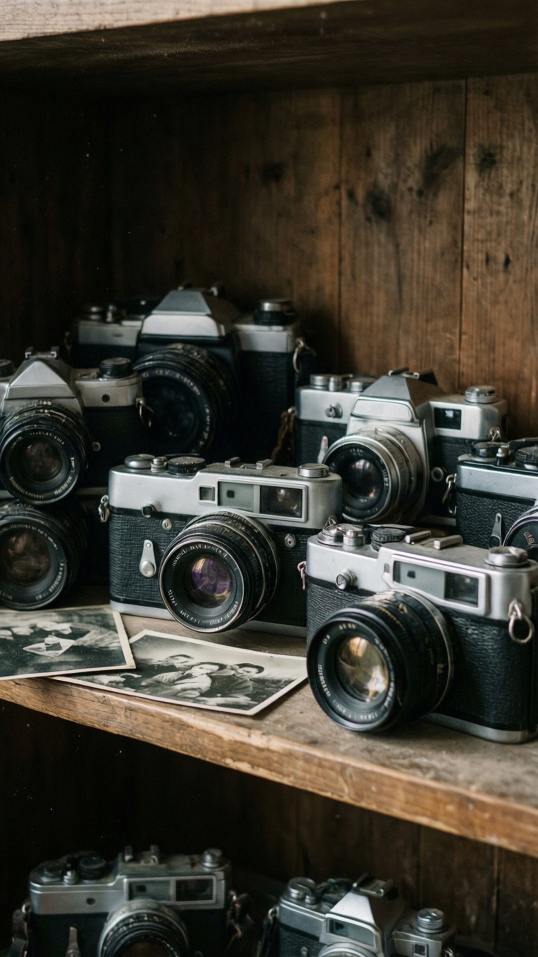 Ράφι με Vintage Φωτογραφικές Μηχανές Ταπετσαρία