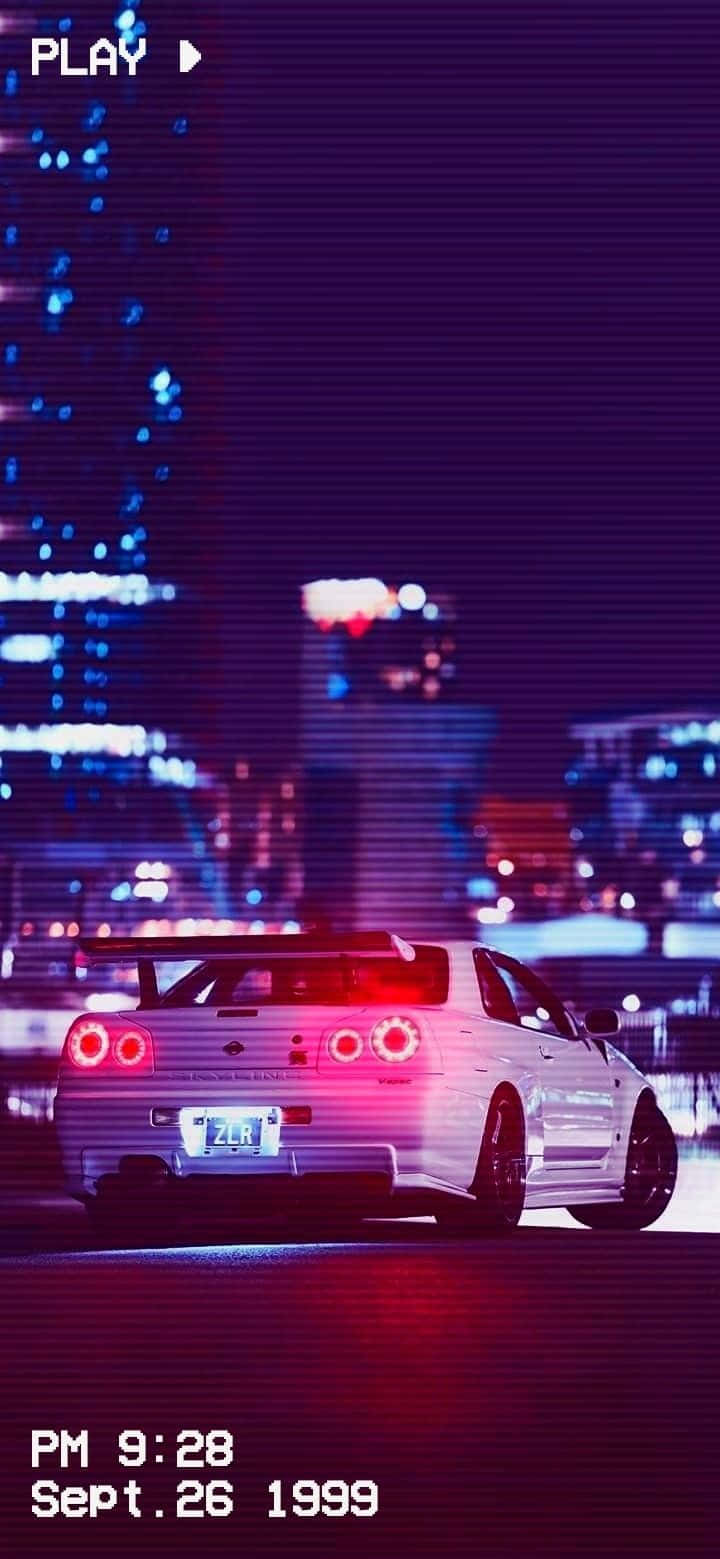 Ένα vintage αυτοκίνητο στον δρόμο, ένα κλασικό Nissan Skyline JDM Ταπετσαρία