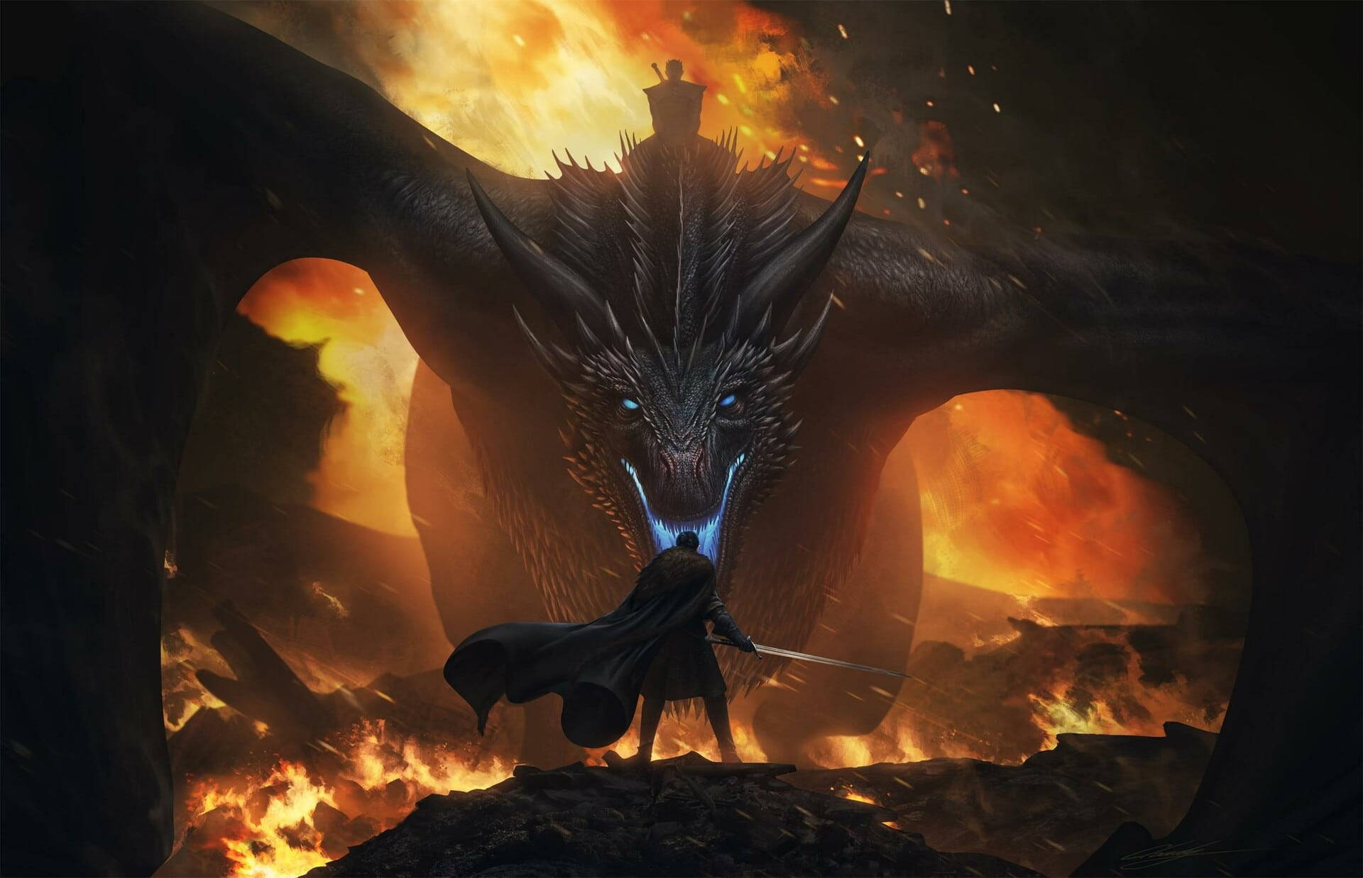 Viserion εναντίον Jon Snow Game of Thrones Ταπετσαρία