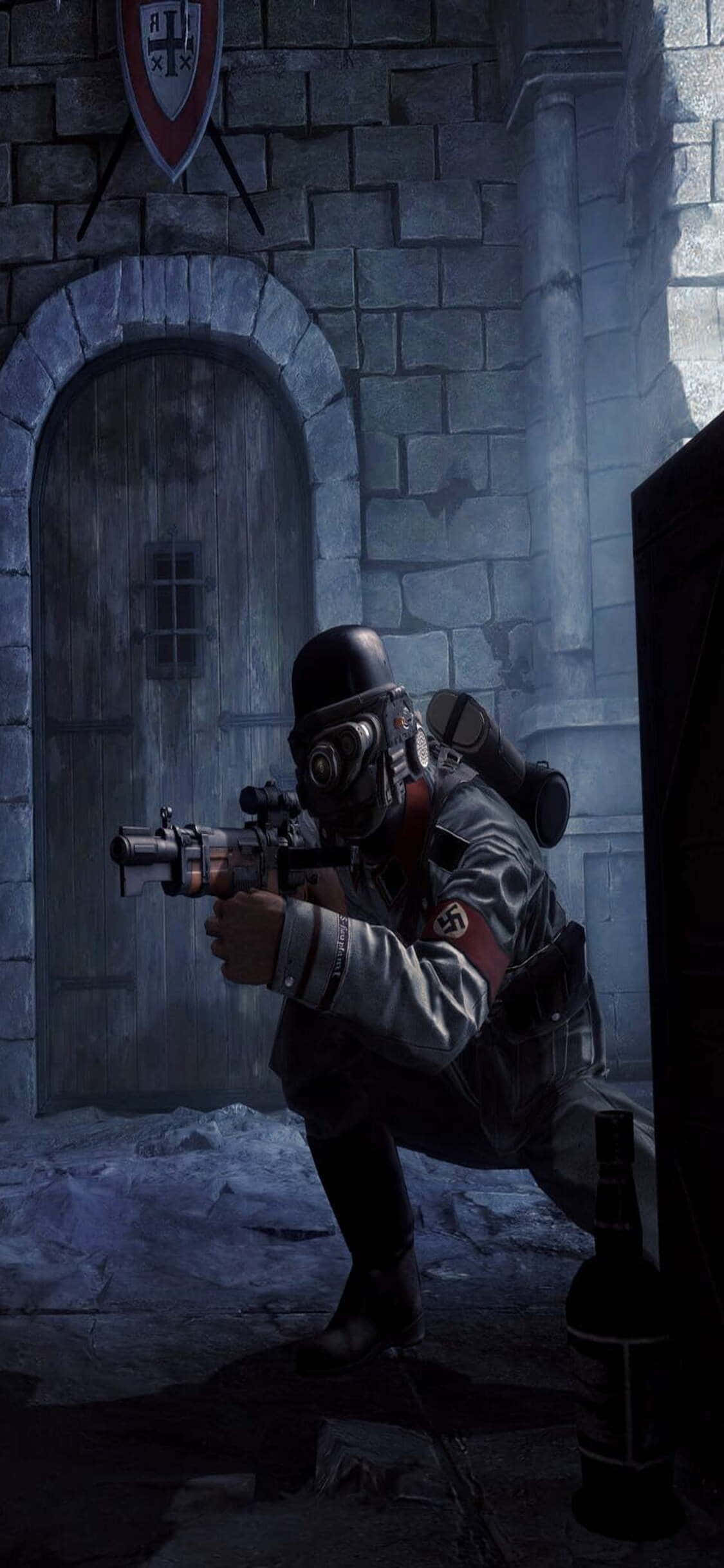 Ανεβάστε το επίπεδο παιχνιδιού σας με το Wolfenstein II σε ένα iPhone Xs Ταπετσαρία