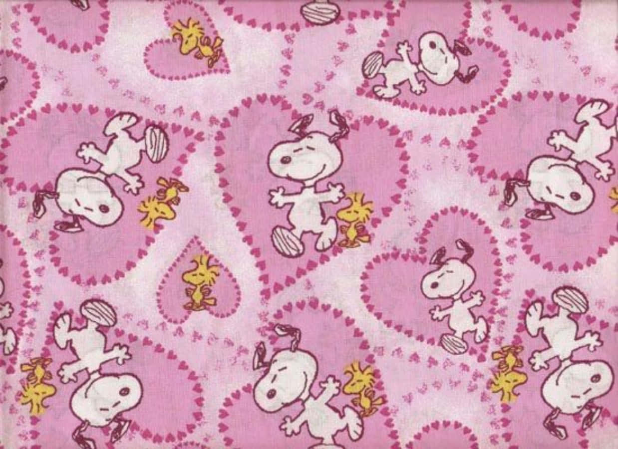Woodstock και Snoopy Βαλεντίνος Ροζ Καρδιές Ταπετσαρία