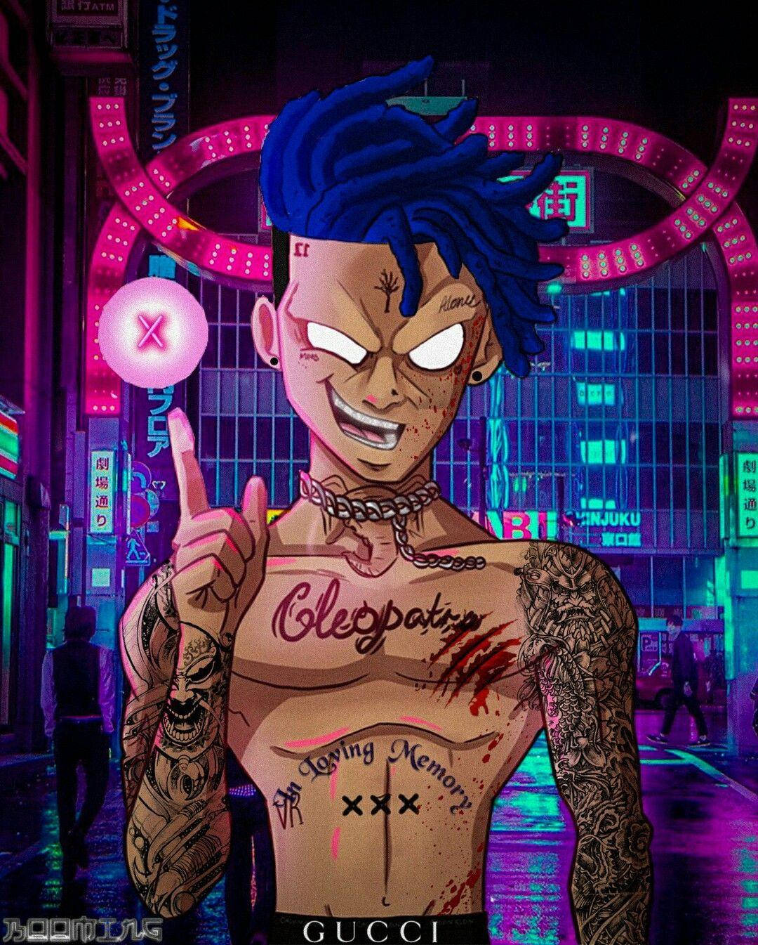 Xxxtentacion Anime Ράπερ με Μπλε Μαλλιά Ταπετσαρία