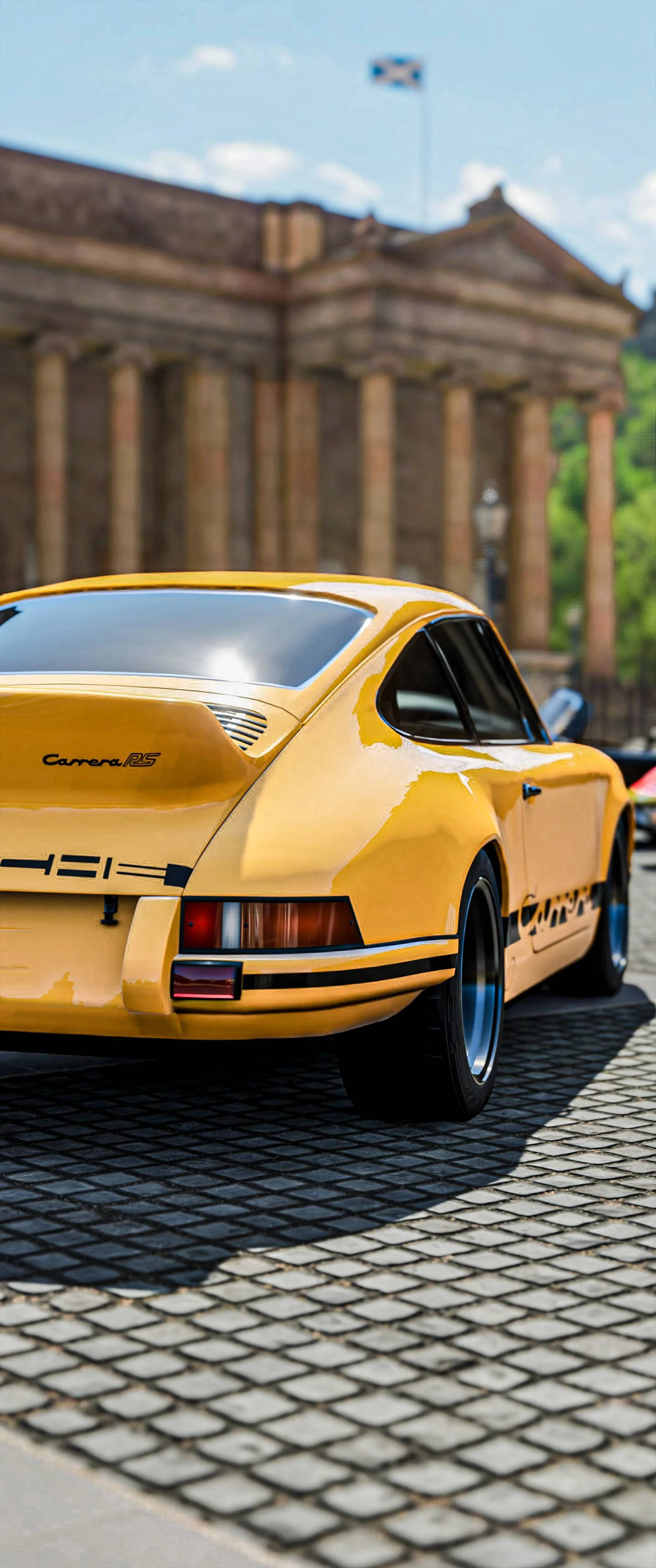 Κίτρινο Porsche 911 Παρκαρισμένο Έξω Ταπετσαρία