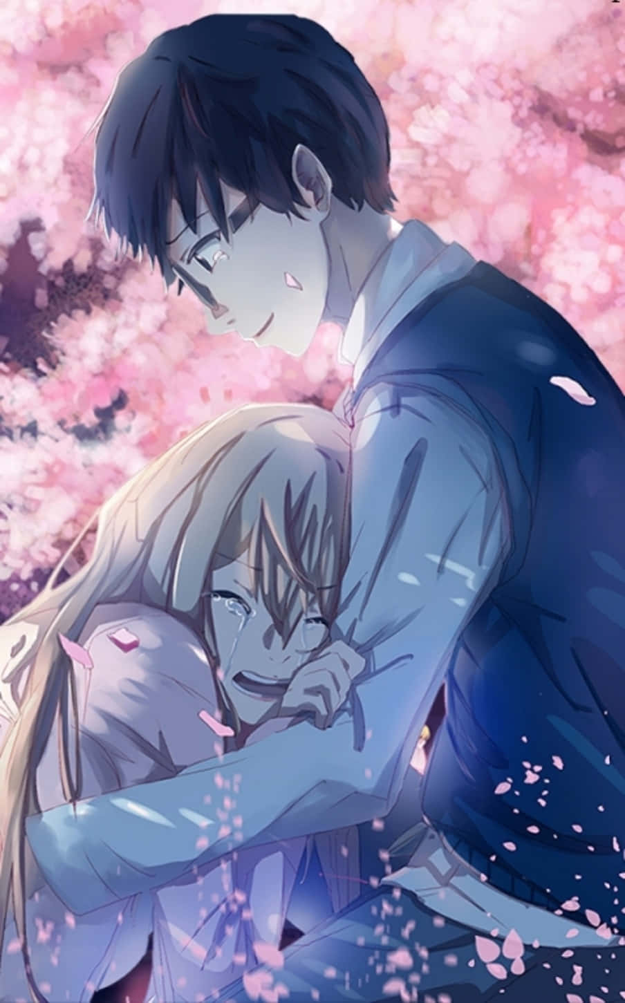 Your Lie In April iPhone Kaori Κλαίει Αγκαλιά Φωτογραφίες Ταπετσαρία